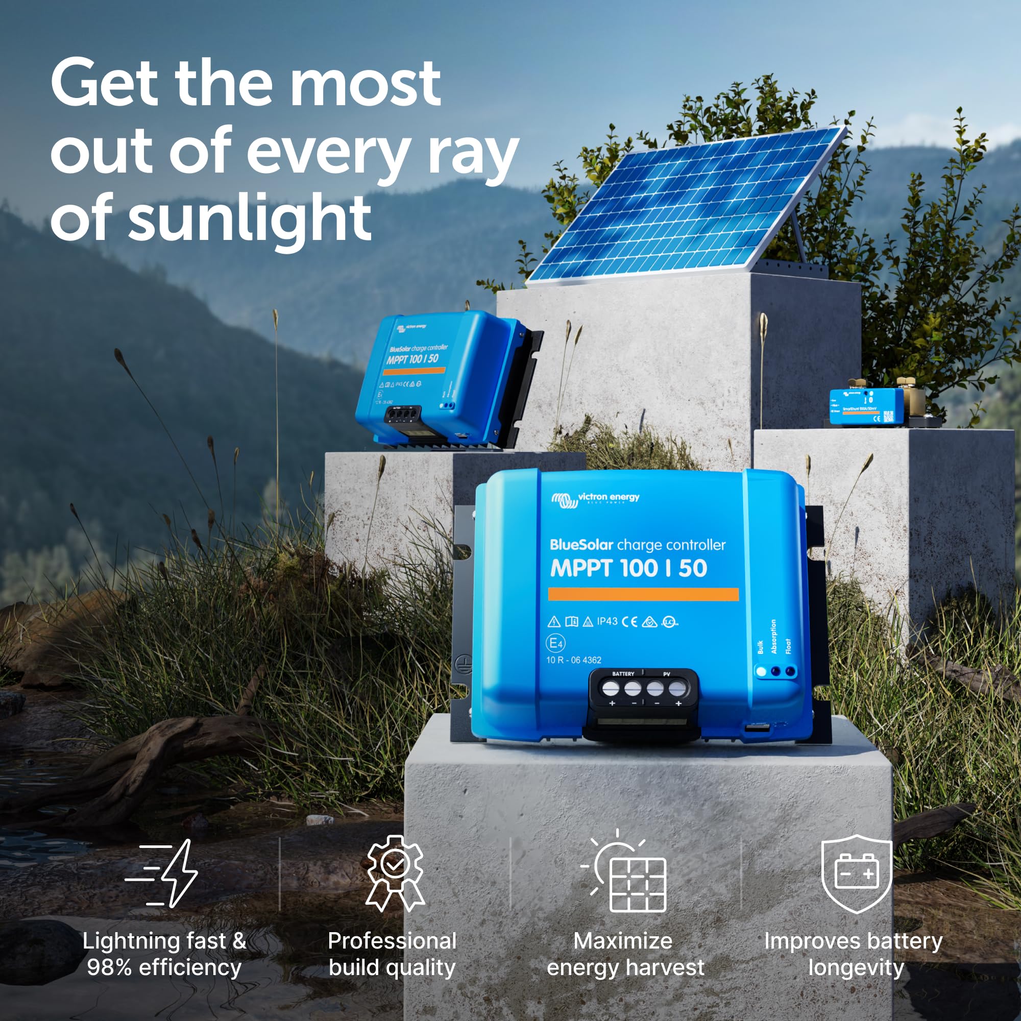 Victron Energy BlueSolar MPPT 100V 50A Solar Charge Controller for 12/24V Systems - Efficient Solar Panel Battery Charger for RV, Marine & Off-Grid Power Applications