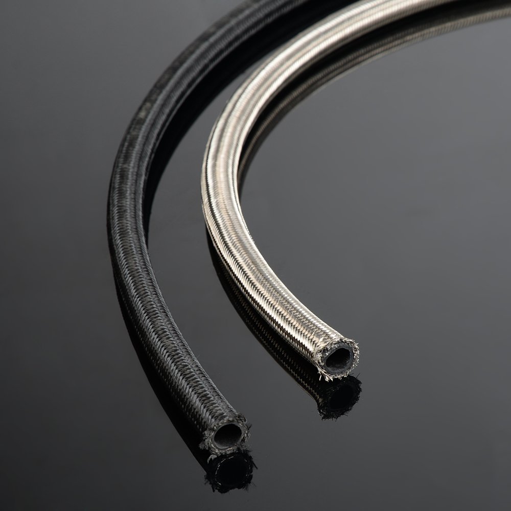 PIT66 AN10 16.4Ft Stainless Steel & Nylon Braided Fuel Line Hose Kit with Fitting Adapters (21mm OD, 14mm ID) - High Performance for Automotive, Marine & Industrial Fuel Systems