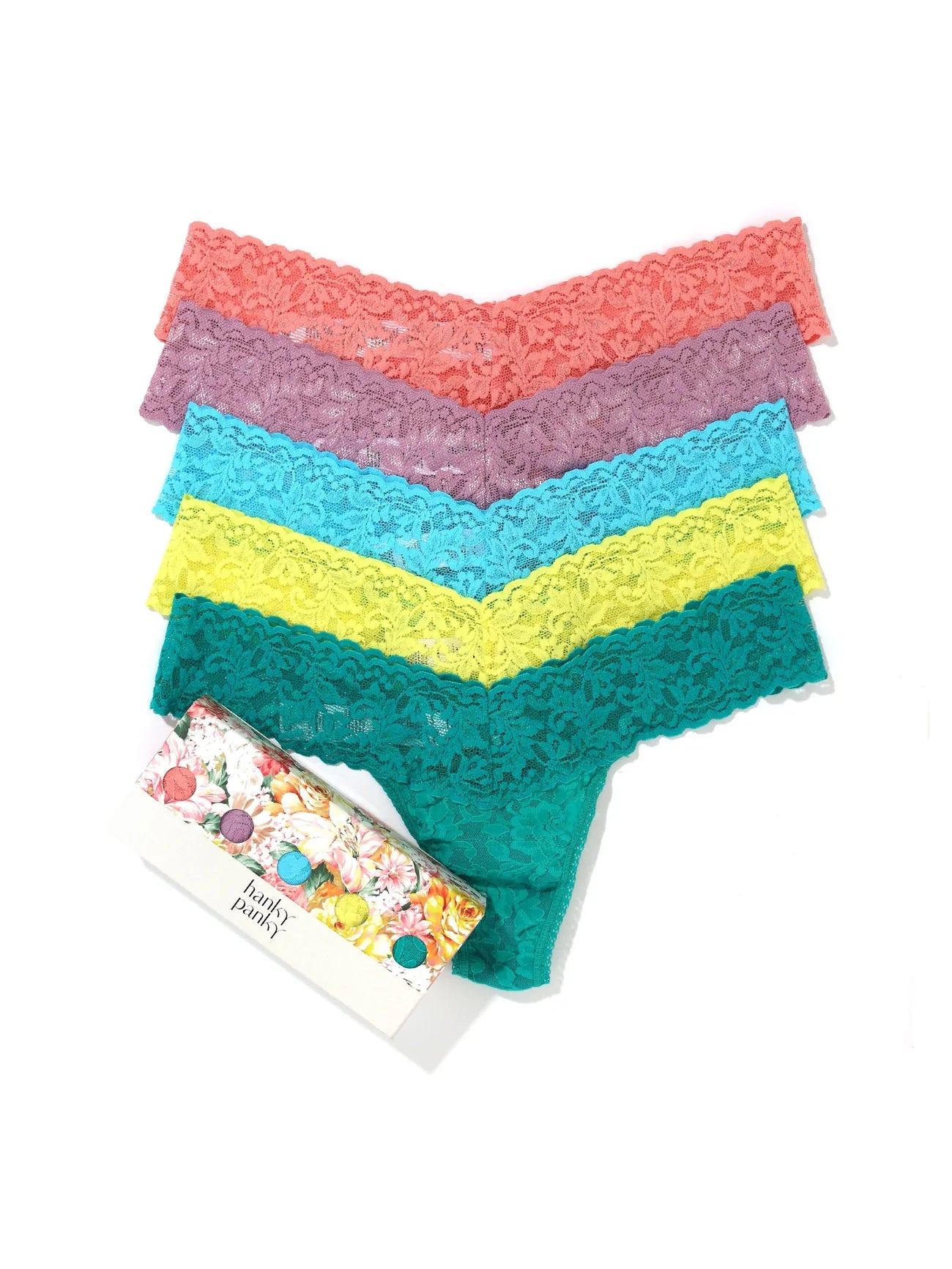 5 Pack Signature Lace Low Rise Thongs - Soft Comfort Underwear for Women, Seamless Panties in Printed Gift Box - Perfect for Daily Wear, Special Occasions & Intimate Moments