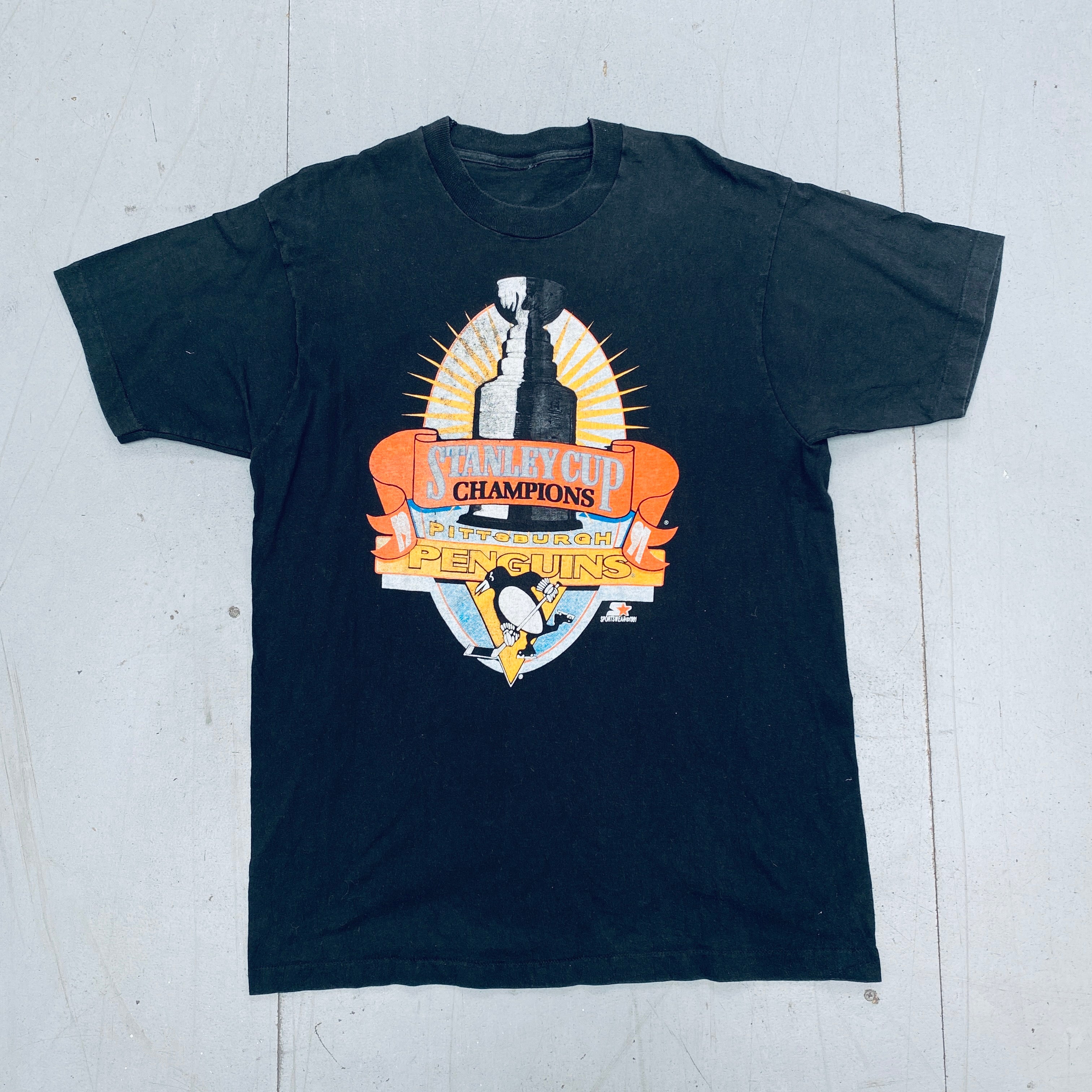 Pittsburgh Penguins 1991 Stanley Cup Champions Graphic Spellout Starter T-Shirt - Men's Large Size - Perfect for Hockey Fans, Game Day Outfits & Vintage Sports Apparel Collection
