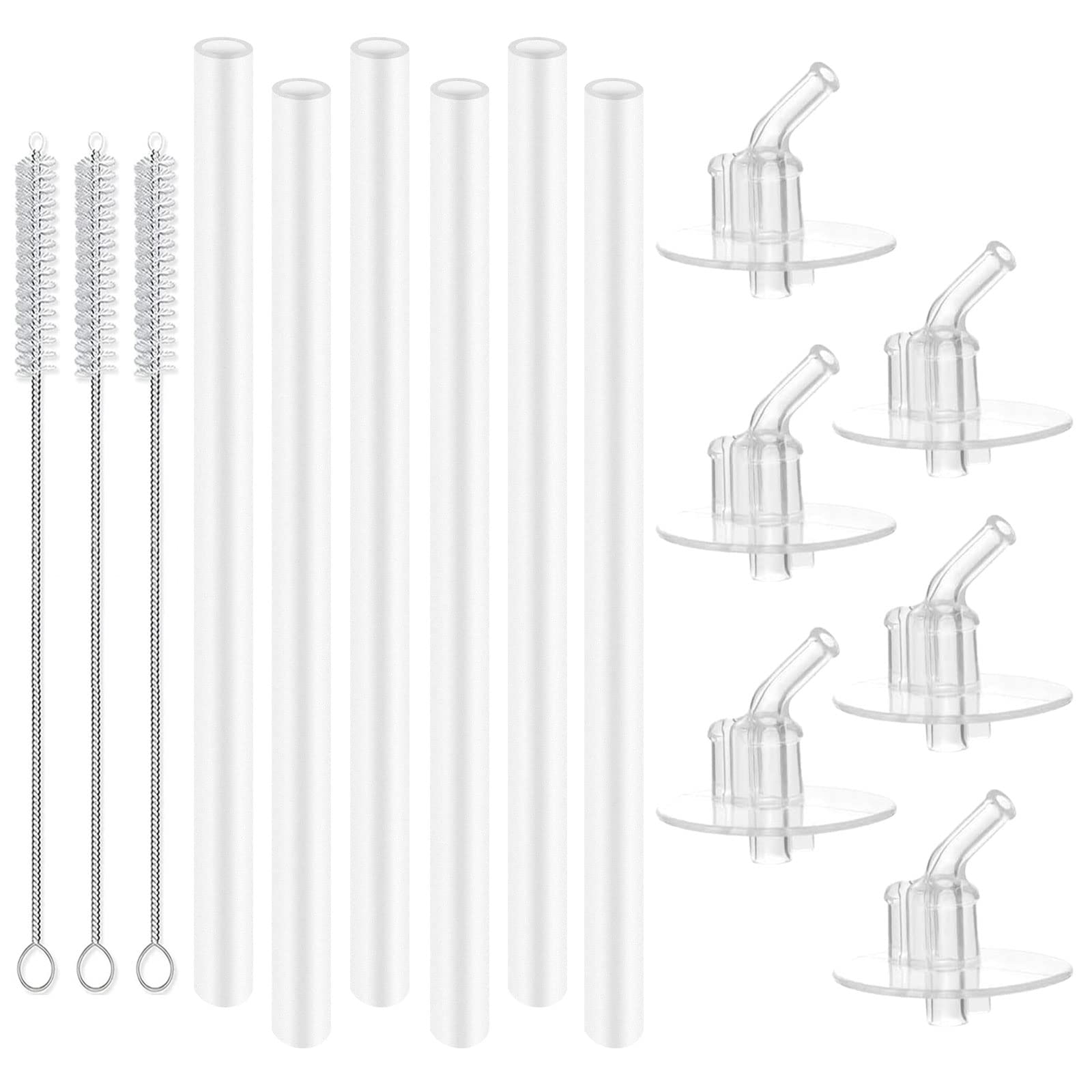 Marbe 6-Pack Reusable Stainless Steel Replacement Straws for Thermos Funtainer Bottle - Includes 3 Cleaning Brushes | BPA-Free, Safe for Kids & Adults | Perfect for School, Office, Travel & Outdoor Activities (White)