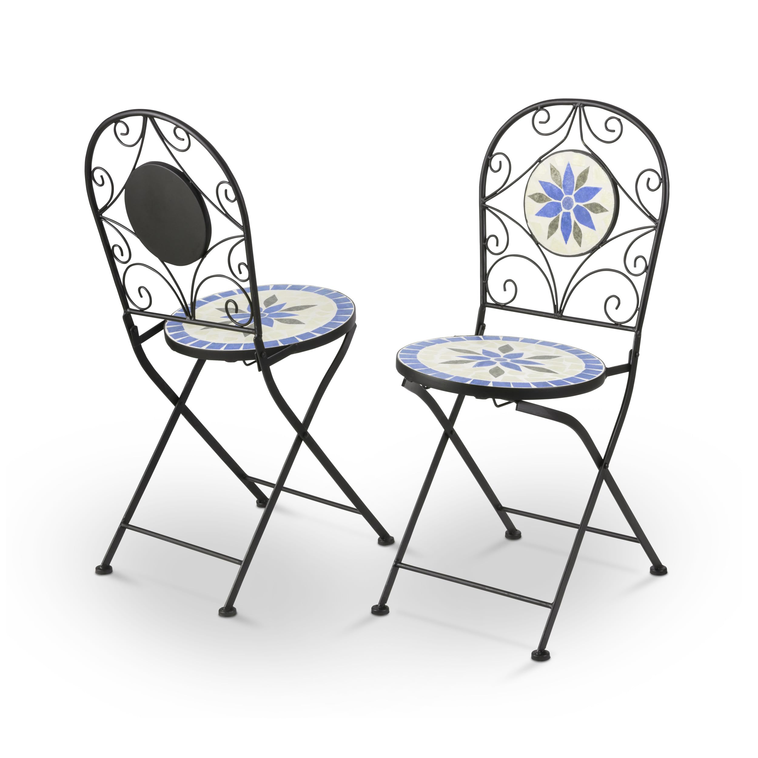 Alpine Corporation 3-Piece Blue and Beige Mosaic Bistro Set - Outdoor Patio Dining Furniture for Garden, Balcony & Backyard