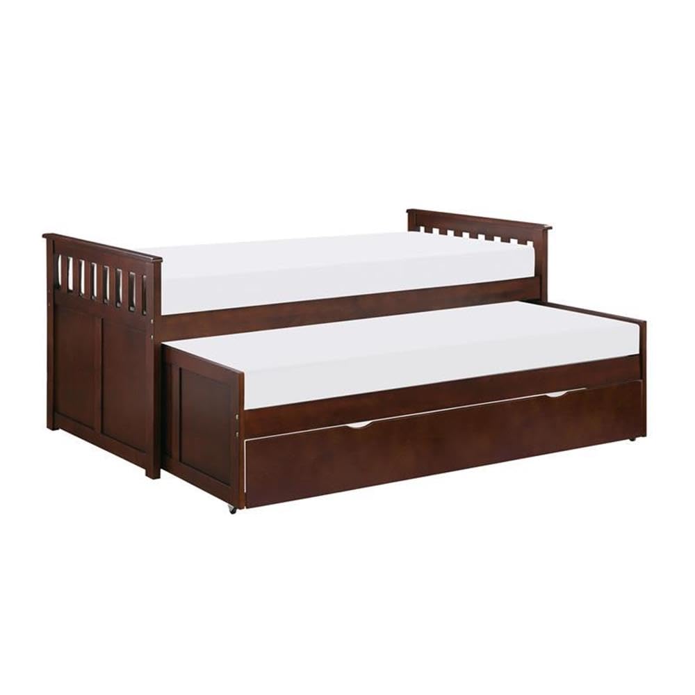 Lexicon Rowe Transitional Wood Twin/Twin Bed with Twin Trundle in Dark Cherry - Perfect for Kids' Bedrooms, Guest Rooms & Space-Saving Solutions