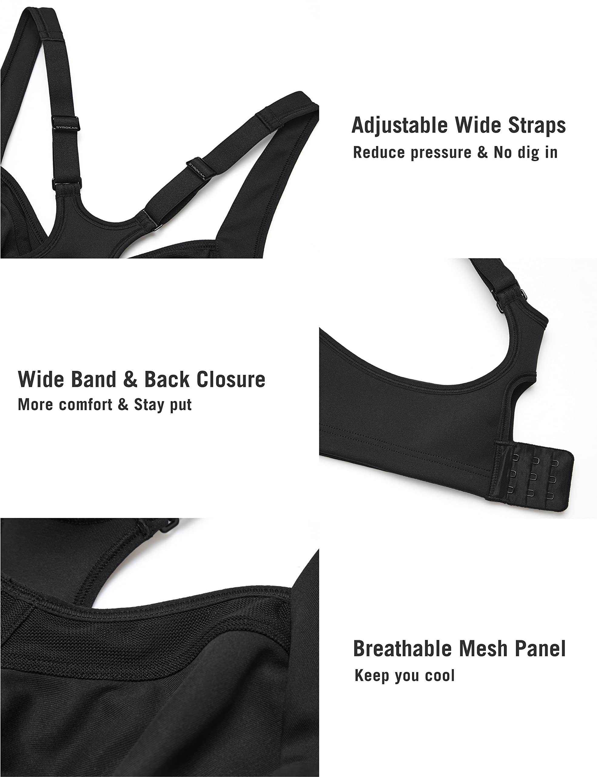 SYROKAN High Impact Sports Bras for Women - Maximum Support, Unlined Underwire Racerback Workout Bra - No Uniboob Design - Perfect for Running, Gym & High-Intensity Training