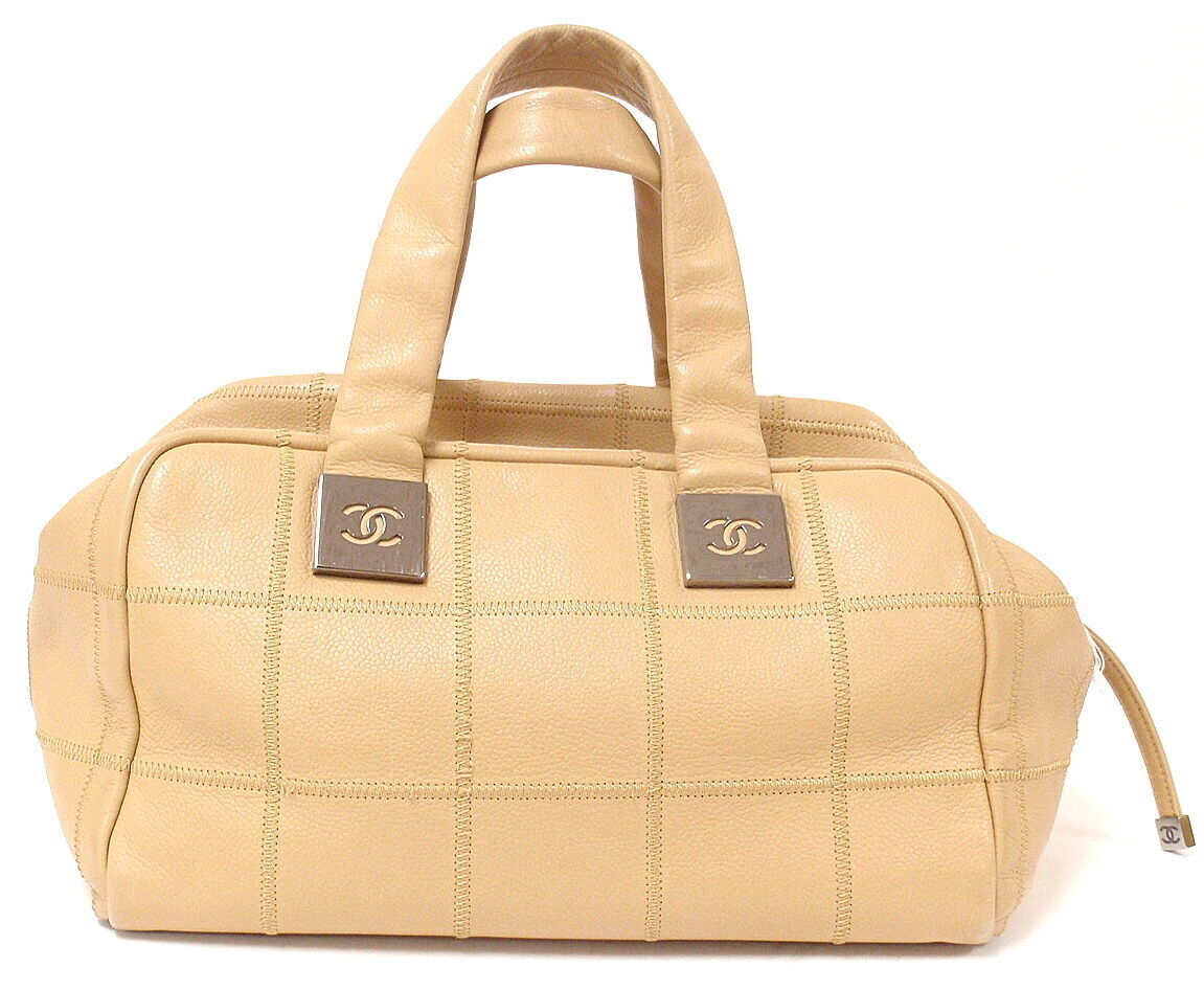 Authentic 2004 Chanel Lax Square Stitch Cafe O'Lait Soft Caviar Leather Handbag - Luxury Vintage Purse for Women, Perfect for Date Night & Special Occasions