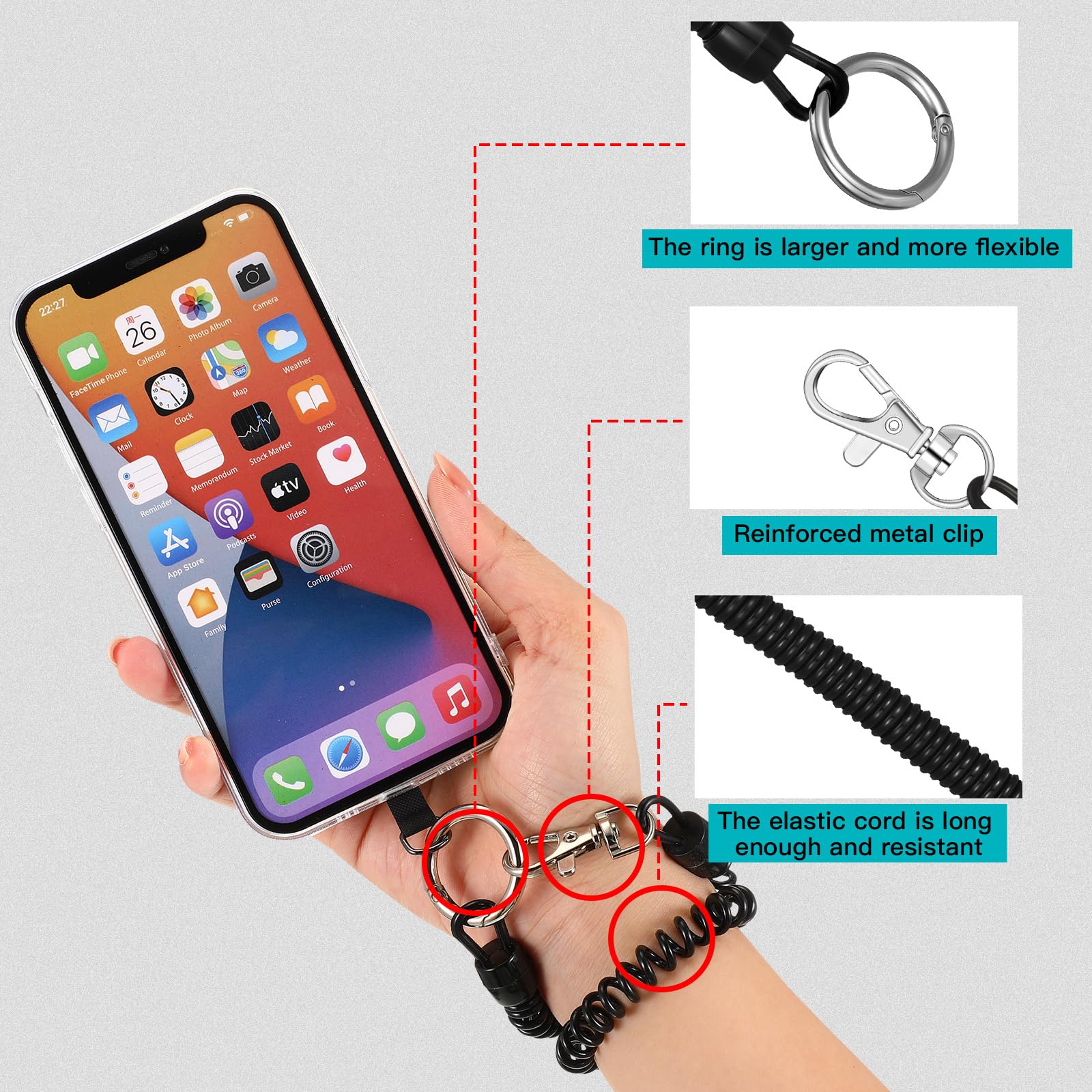 Kanayu 8 Pack Anti-Drop Phone Lanyard with Patch & Elastic Tether - Secure Phone Holder for Outdoor Activities, Skiing, Hiking, Fishing (Black) - Perfect for Adventure Sports, Travel & Everyday Use