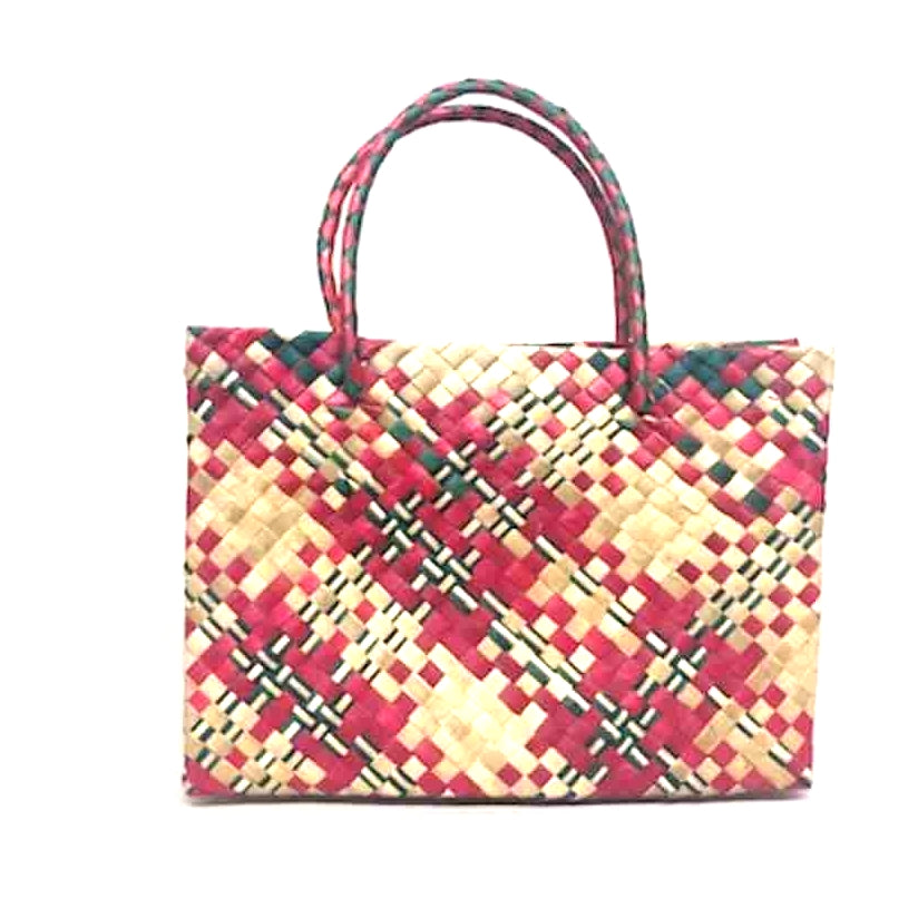 Eco-Friendly Pandan Straw Handbag - Natural & Red Colors - Perfect for Beach, Picnic, and Summer Outfits