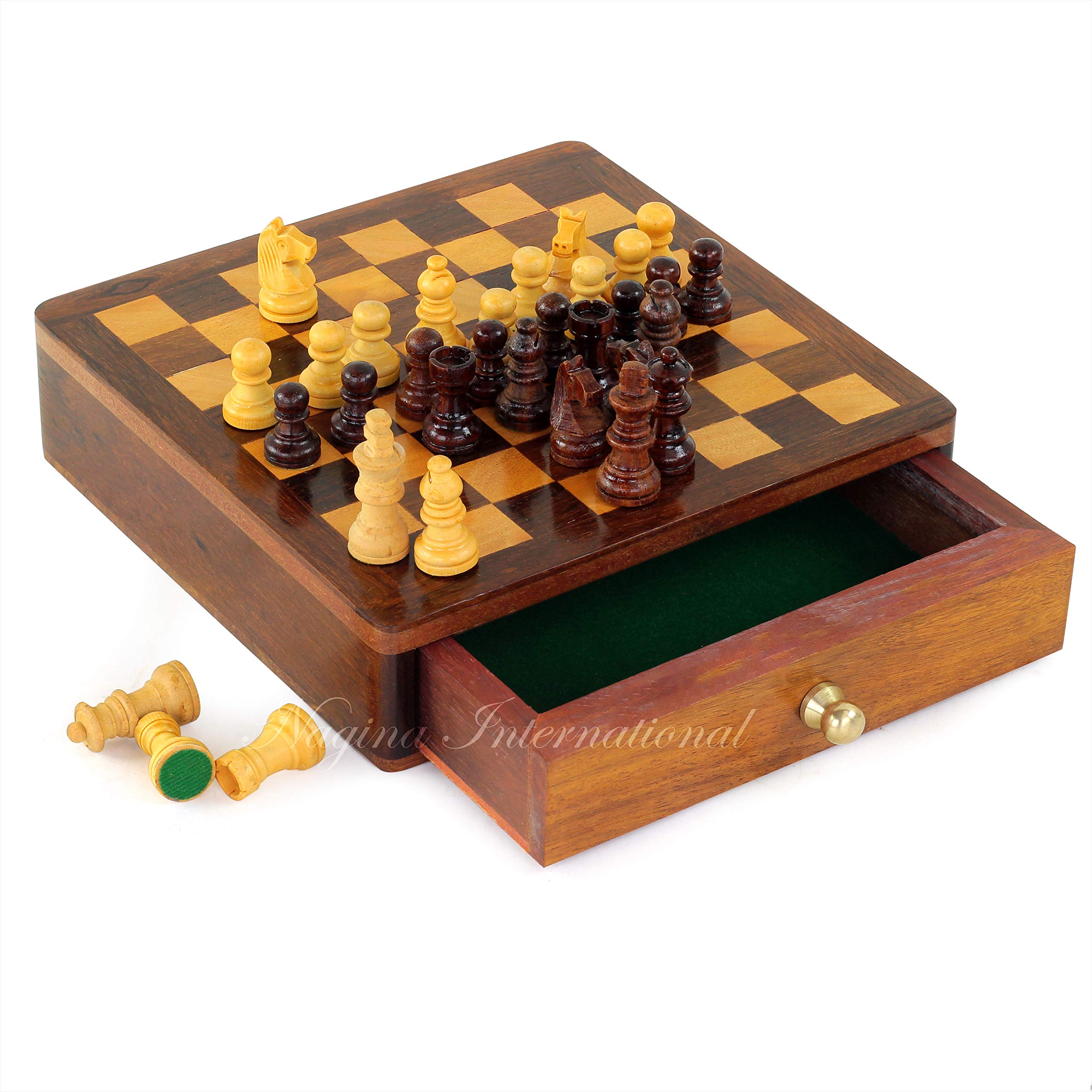 Premium Wooden Chess Board with Storage Drawer - Classic Strategy Board Game for Adults & Kids by Nagina International - Perfect for Home, Office, and Gifts