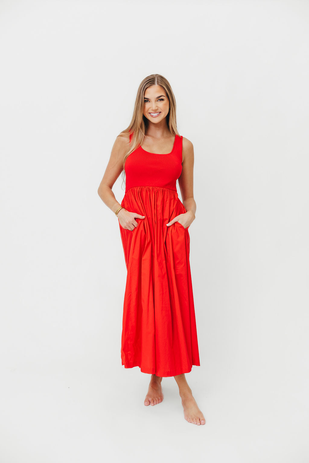 Addie Tank Midi Dress in Chili Red - Flowy Summer Dress for Women | Perfect for Beach, Vacation & Casual Outings