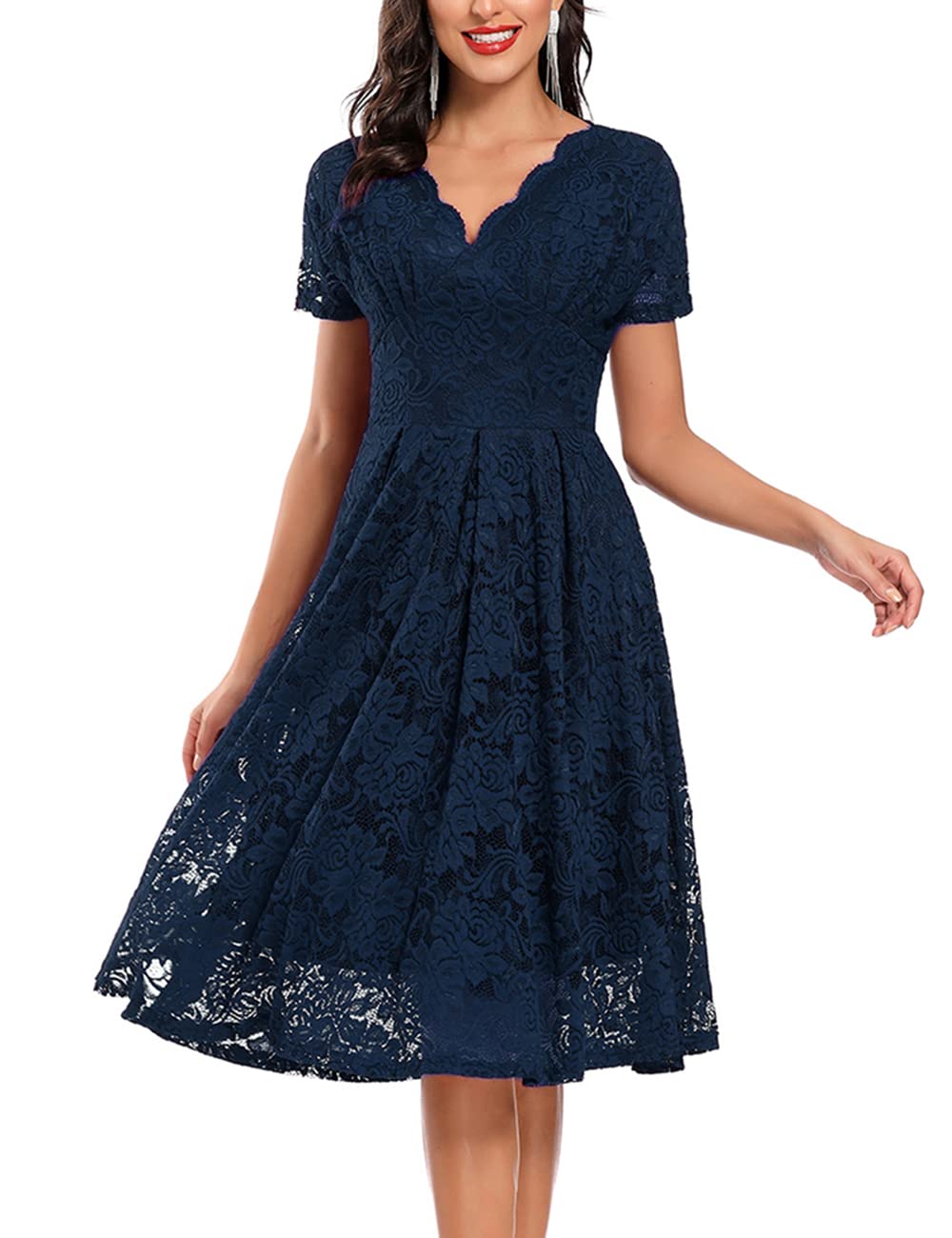 Vintage Floral Lace Cocktail Party Dress for Women - Fit and Flare Prom Midi Dress for Evening Events, Weddings & Special Occasions