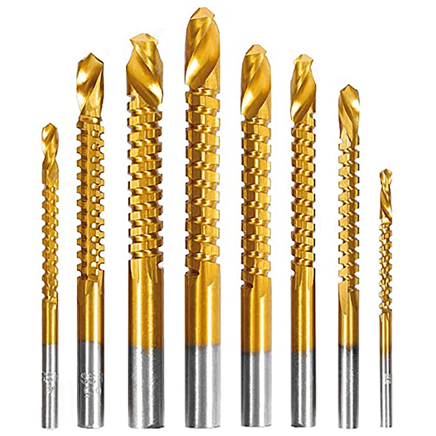 YUENTOEN 8Pcs Titanium Coated HSS Twist Drill Bit Set (3-10mm) - Serrated Spiral Saw Drill Bits for Woodworking, Metal, Plastic & Screw Hole Drilling | Perfect for Carpentry, DIY Projects & Home Repairs