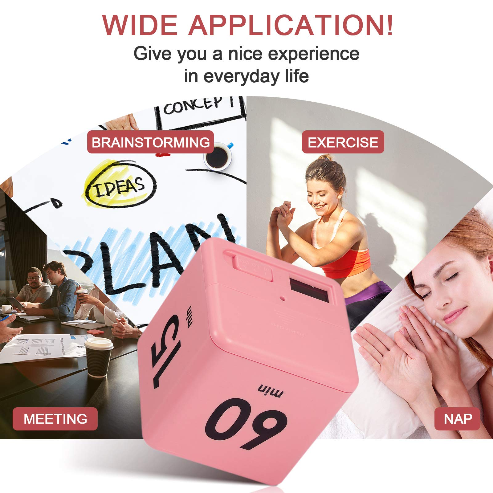 Weewooday 2.6 Inch Cube Timer Block - ADHD Focus Tool with Gravity Sensor for Productivity, Workouts & Time Management (15/20/30/60 Minute Settings) - Perfect for Kitchen, Office, Study & Gym - Pink
