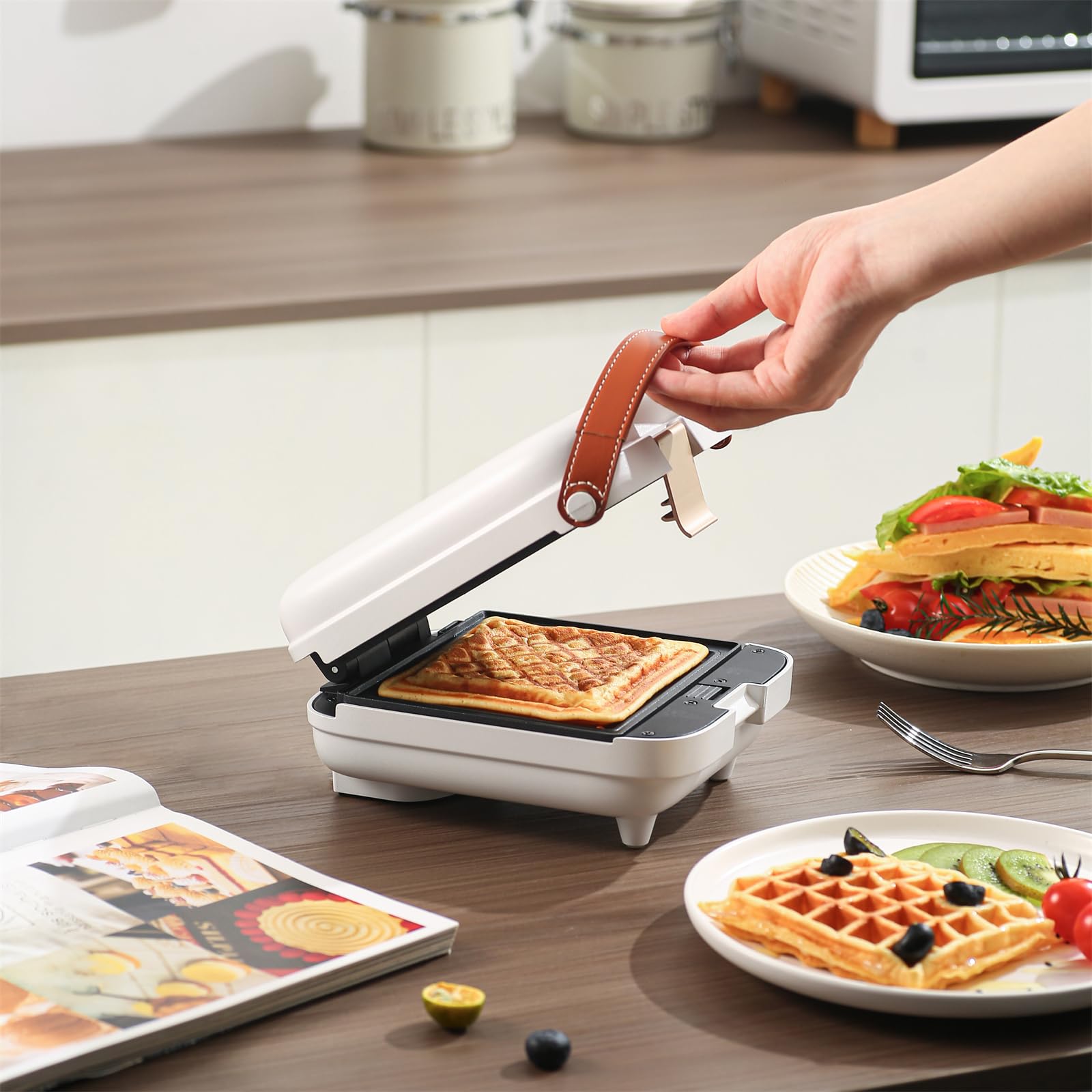 3-in-1 Electric Breakfast Sandwich Maker & Panini Press with Nonstick Coating - Waffle Maker, Bubble Waffle & Egg Puff Grill - Perfect for Quick Breakfasts, Family Brunches & Office Snacks