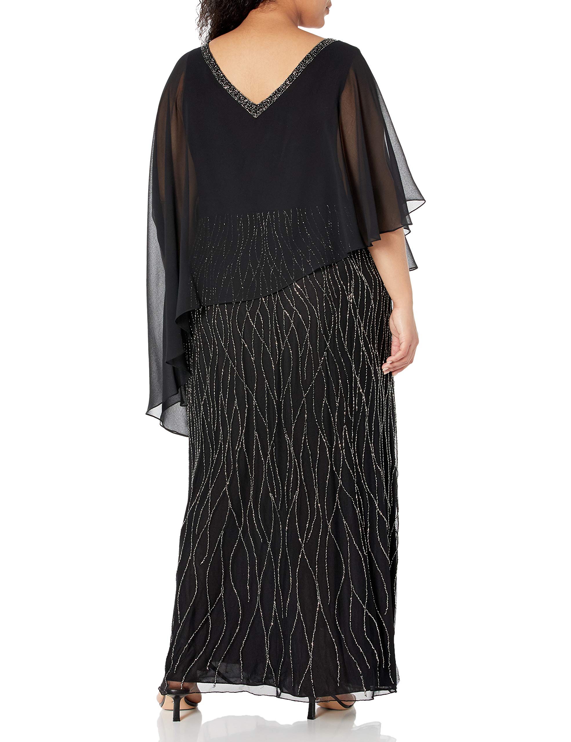 J Kara Women's Plus Size Beaded Hem Floral Maxi Dress with Sheer Chiffon Top - Elegant Evening Gown for Parties, Weddings & Special Occasions