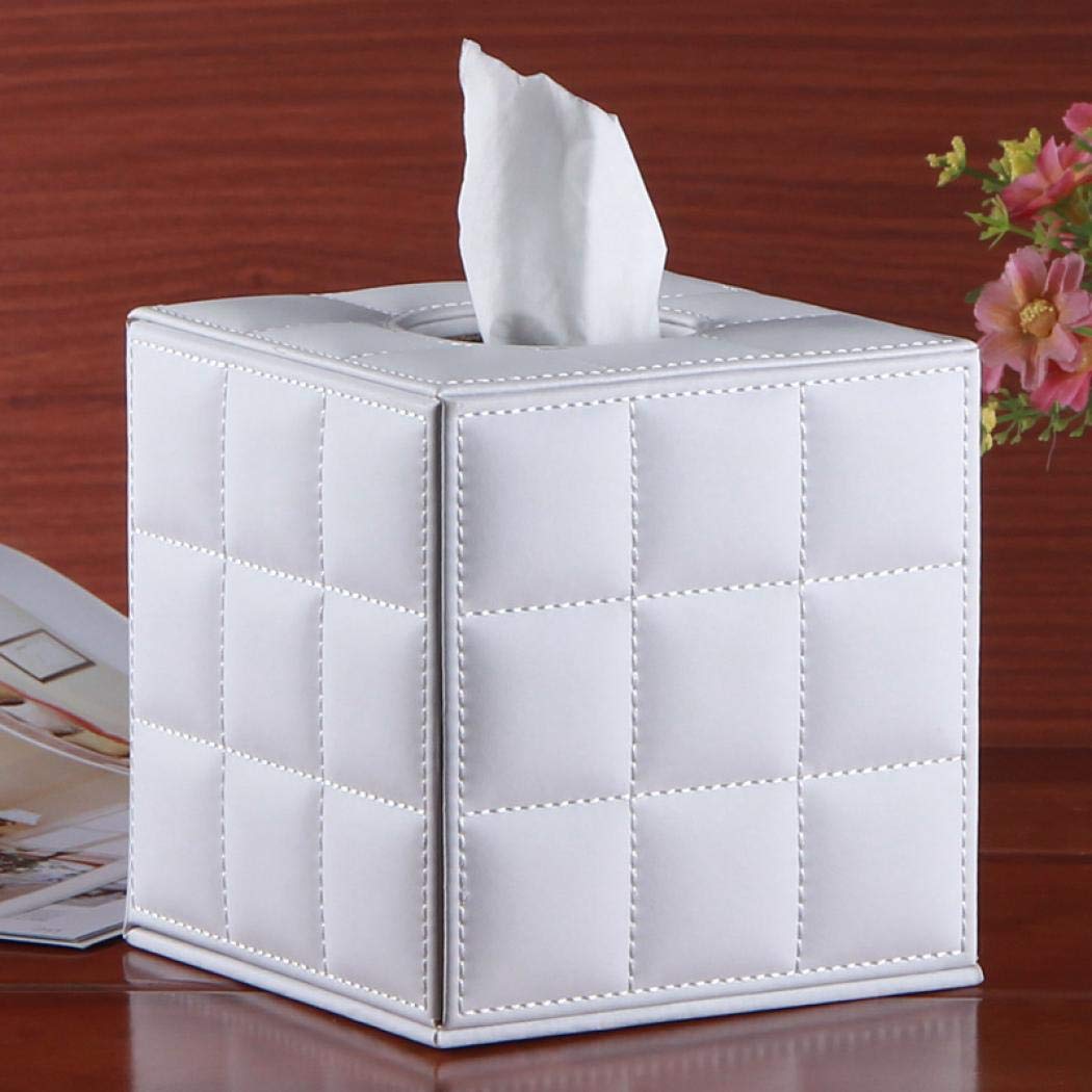 Premium PU Leather Square Tissue Box Cover - Elegant Home & Bathroom Decor, White Tissue Box Holder for Living Room, Bedroom, Office