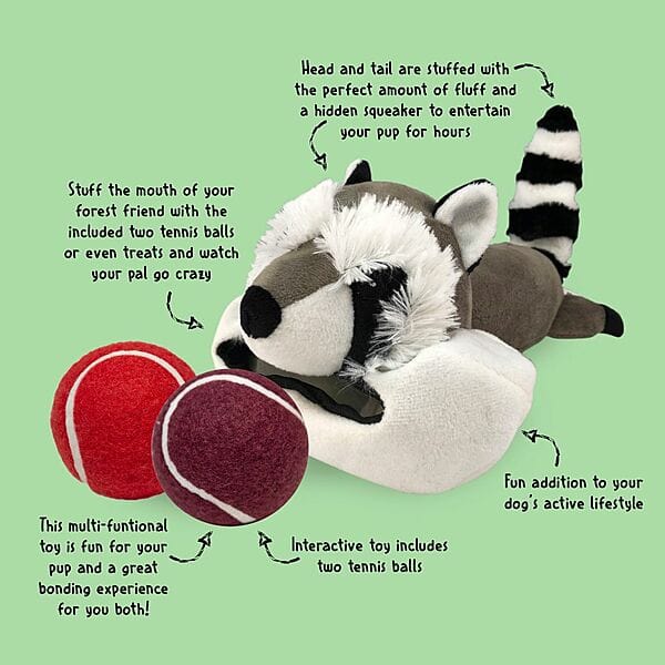 Gnawsome Forest Friends Large Raccoon Dog Chew Toy - Durable Natural Rubber Teething Toy for Puppies & Dogs - Perfect for Aggressive Chewers, Indoor & Outdoor Play