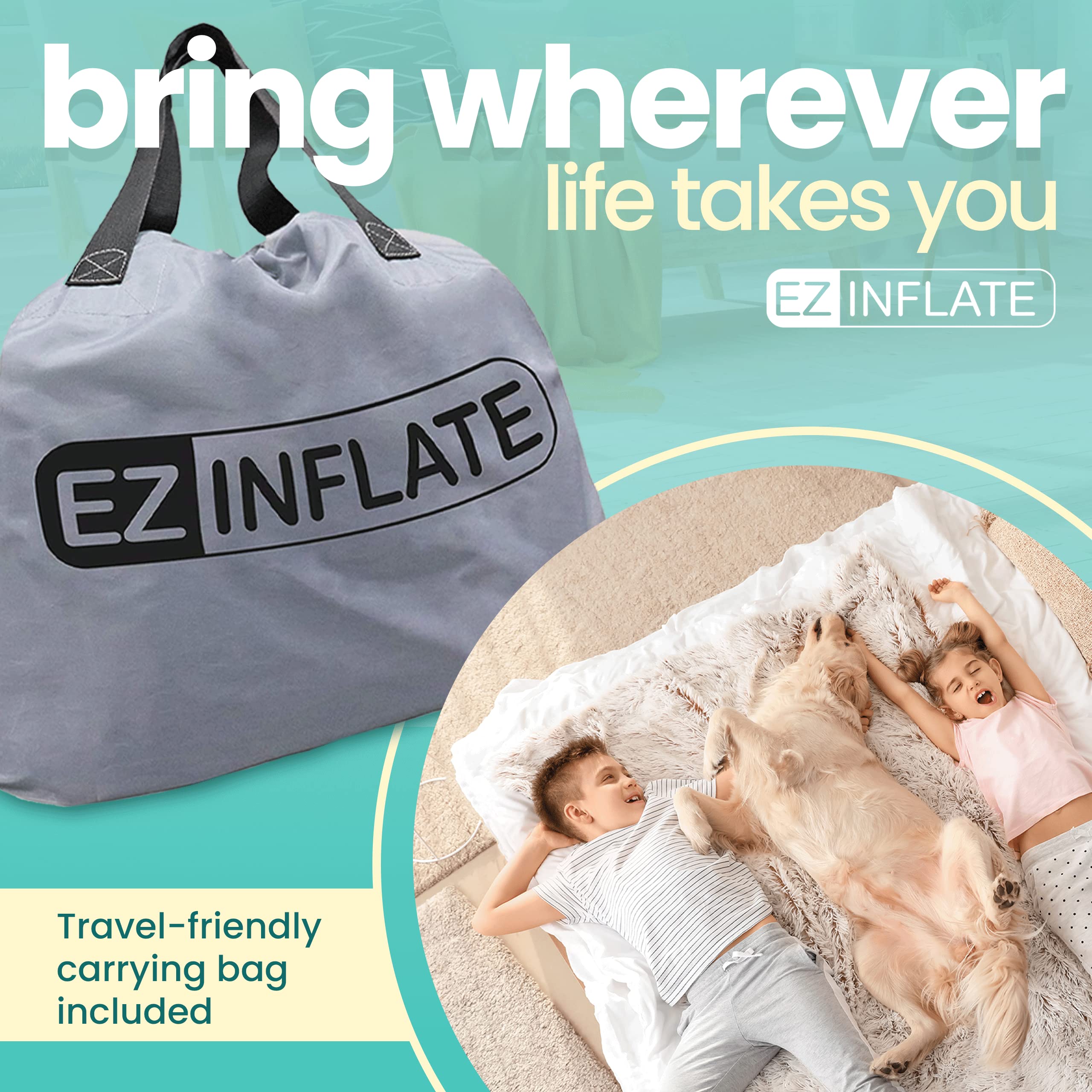 EZ INFLATE Double High Luxury Air Mattress with Built-in Pump - Queen Size Inflatable Mattress for Camping, Guest Bed & Home Use - Quick Inflation & Comfort Support