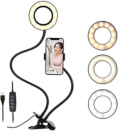 Selfie Ring Light with Phone Holder - 3 Color Modes & 360° Flexible Gooseneck for Live Streaming, Makeup, Reading | LED Vanity Mirror Light & Eye Protection Desk Lamp for Kids, Home Office, YouTube Videos