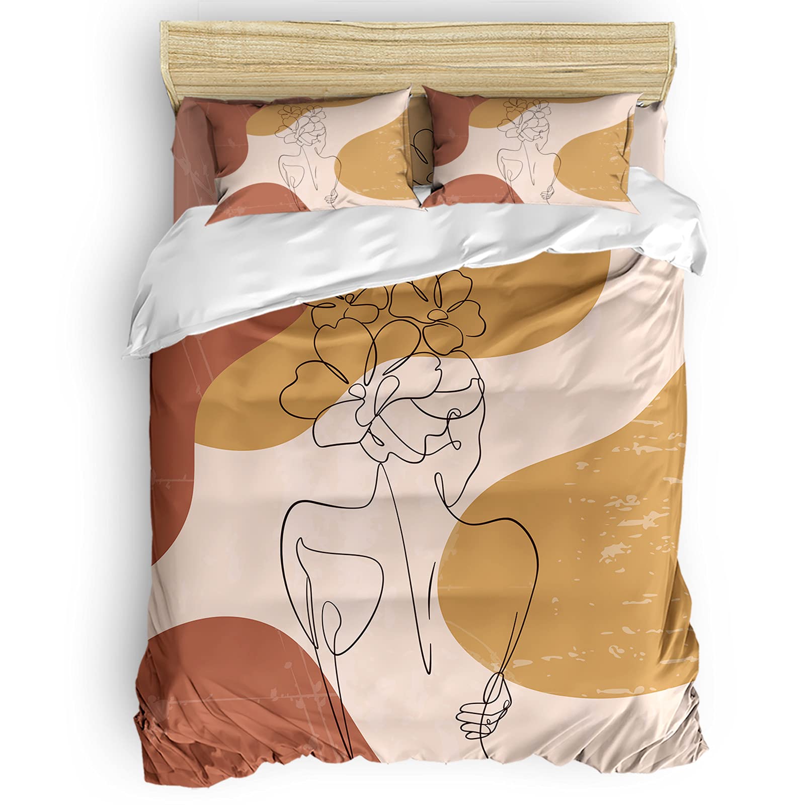Modern Abstract Art 4-Piece Bedding Set - Full Size Quilt Cover, Soft Sheets & Pillowcases - Mid-Century Design with Elegant Lady Line Pattern - Perfect for Master Bedroom, Guest Room & Cozy Home Decor