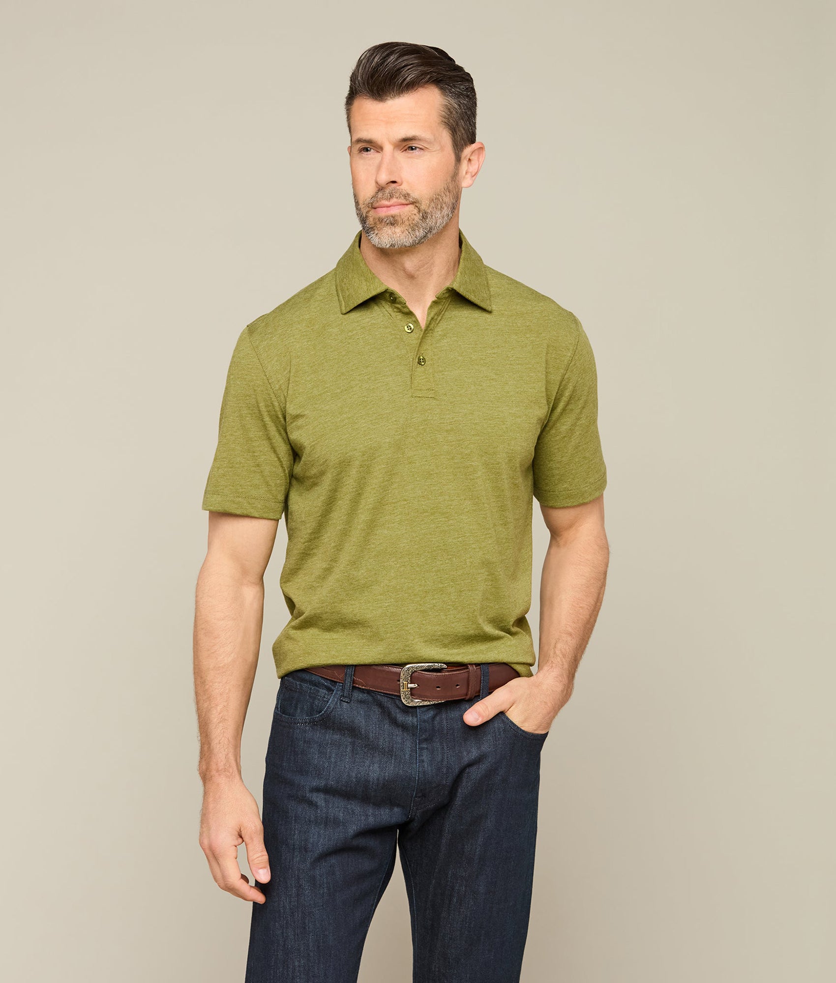 Lucchese Men's Pima Blend Polo Shirt - Olive Green Casual Short Sleeve Cotton Shirt for Golf, Business & Summer Outfits