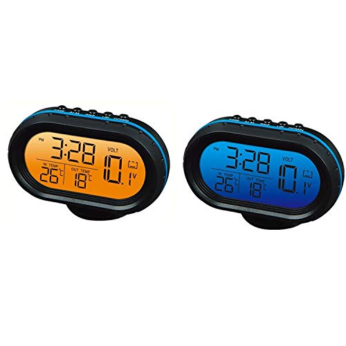 Yosoo 12V Digital Car Thermometer Voltmeter with Clock & Alarm - Multifunctional Auto Meter for Voltage, Temperature & Battery Monitoring - Blue LED Display LCD Screen | Perfect for Vehicles, Trucks & RVs