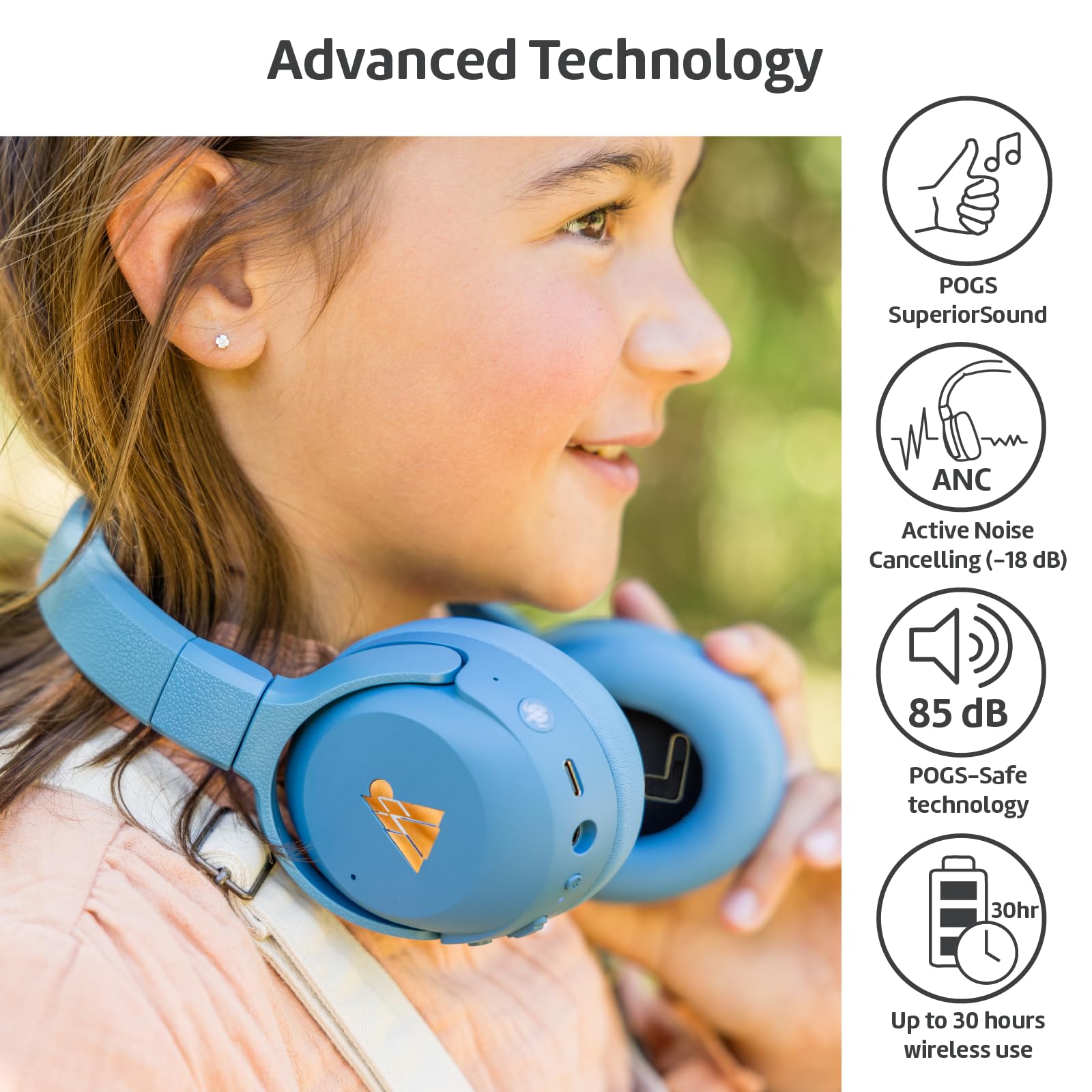 POGS Wireless Over-Ear Noise Cancelling Headphones with 85dB Volume Limit - Adjustable, Durable Design with Built-in Mic & Music Sharing - Turtle Blue | Perfect for Travel, Work & Gaming
