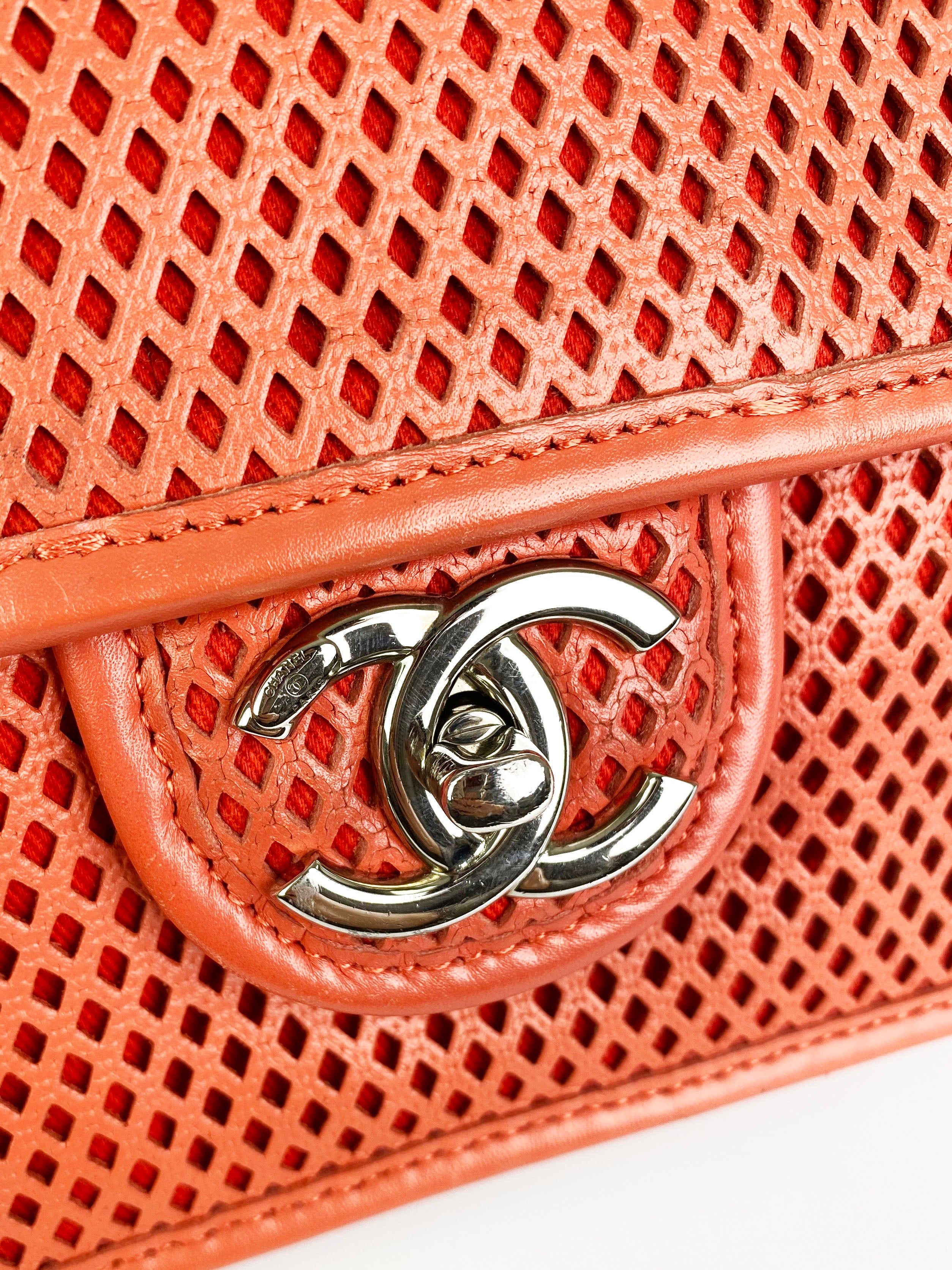 Chanel Medium Peach Perforated Classic Flap Bag - Luxury Designer Handbag for Women, Perfect for Parties, Weddings & Everyday Elegance