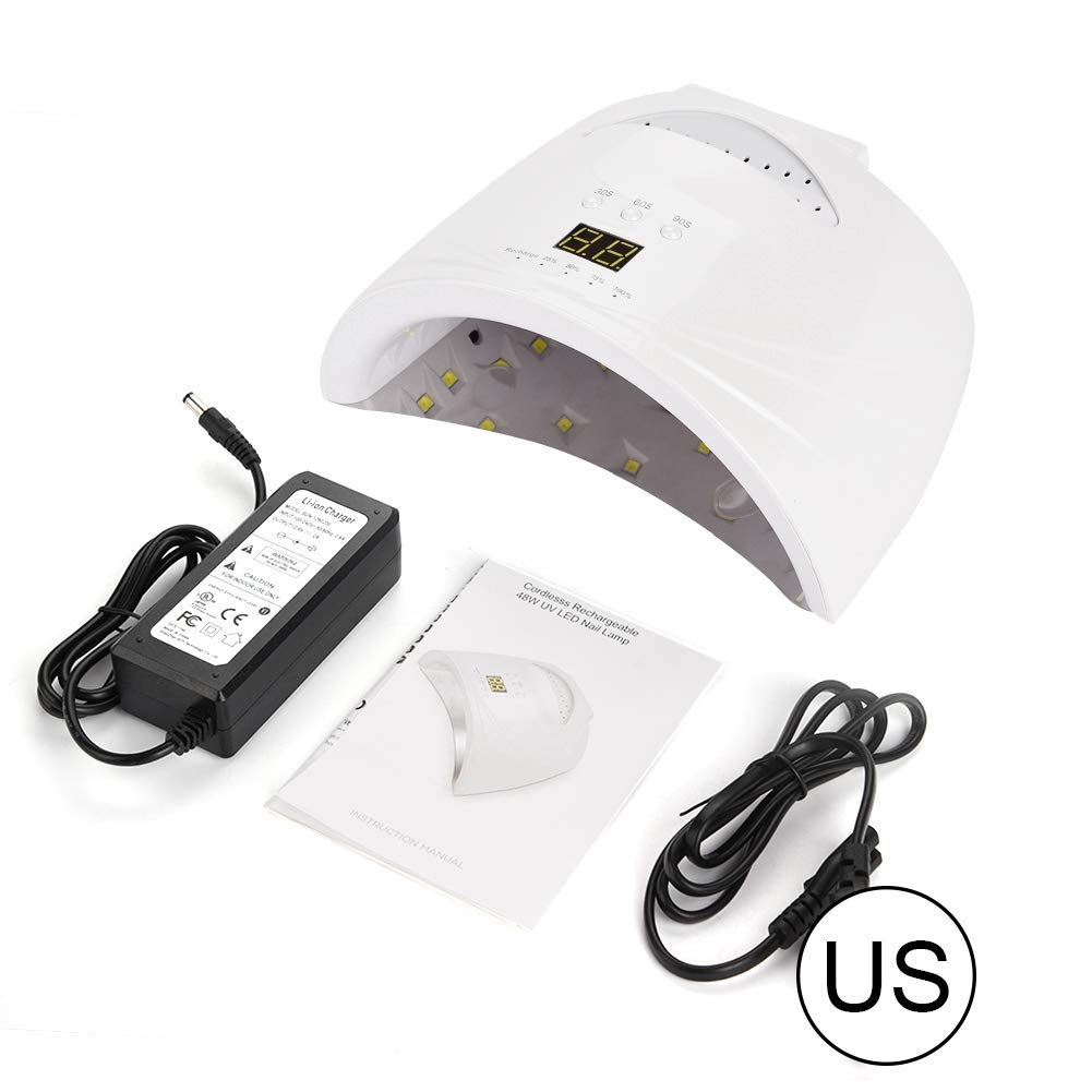 48W Cordless Rechargeable UV LED Nail Lamp - Portable Nail Polish Dryer with US Plug for Gel Manicures at Home & Salon