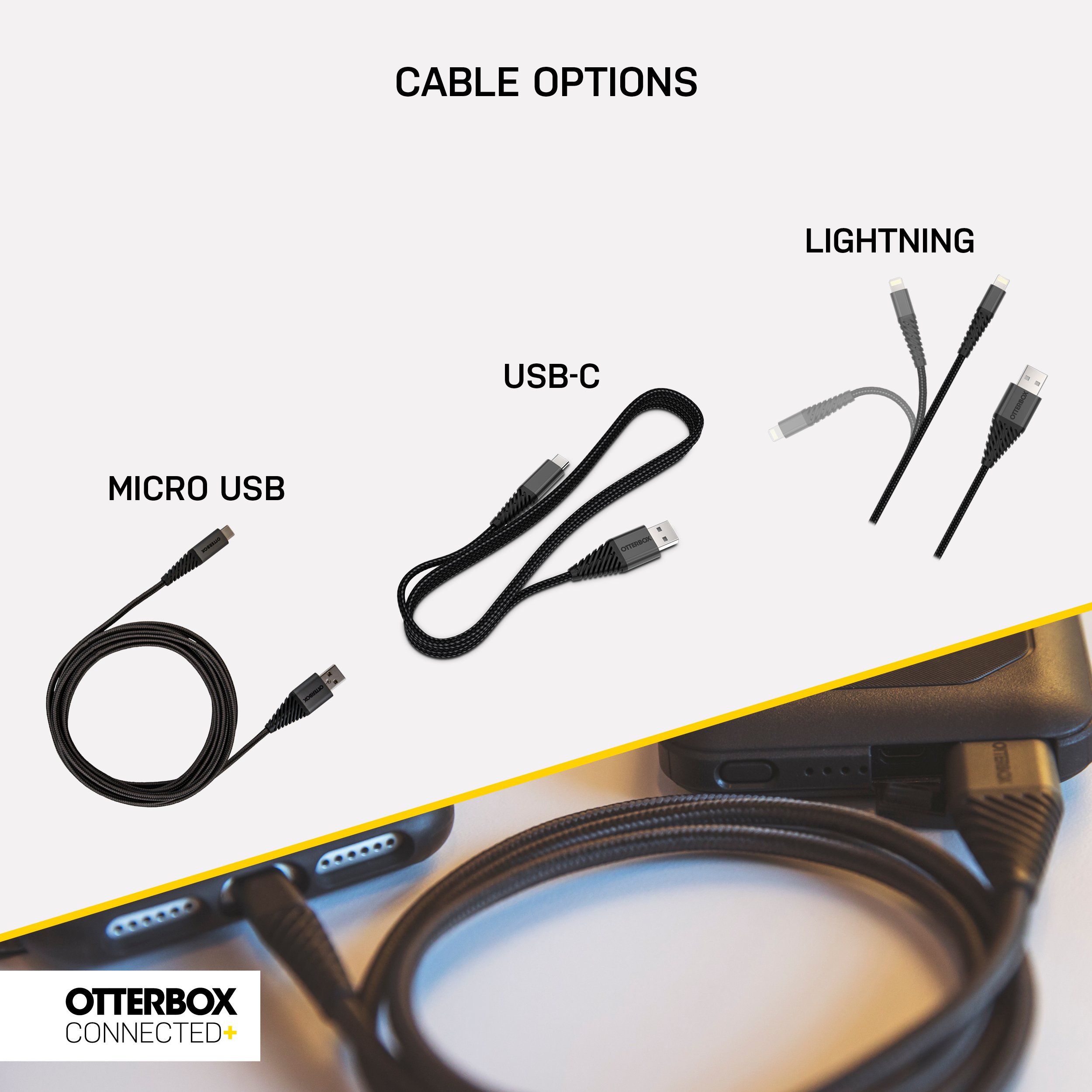 OTTERBOX Lightning to USB Cable 3m (9.8ft) - Fast Charging & Sync Compatible with iPhone 14/13/12/11/X/8 - Durable Nylon Braided Black Cable for Home, Office & Travel