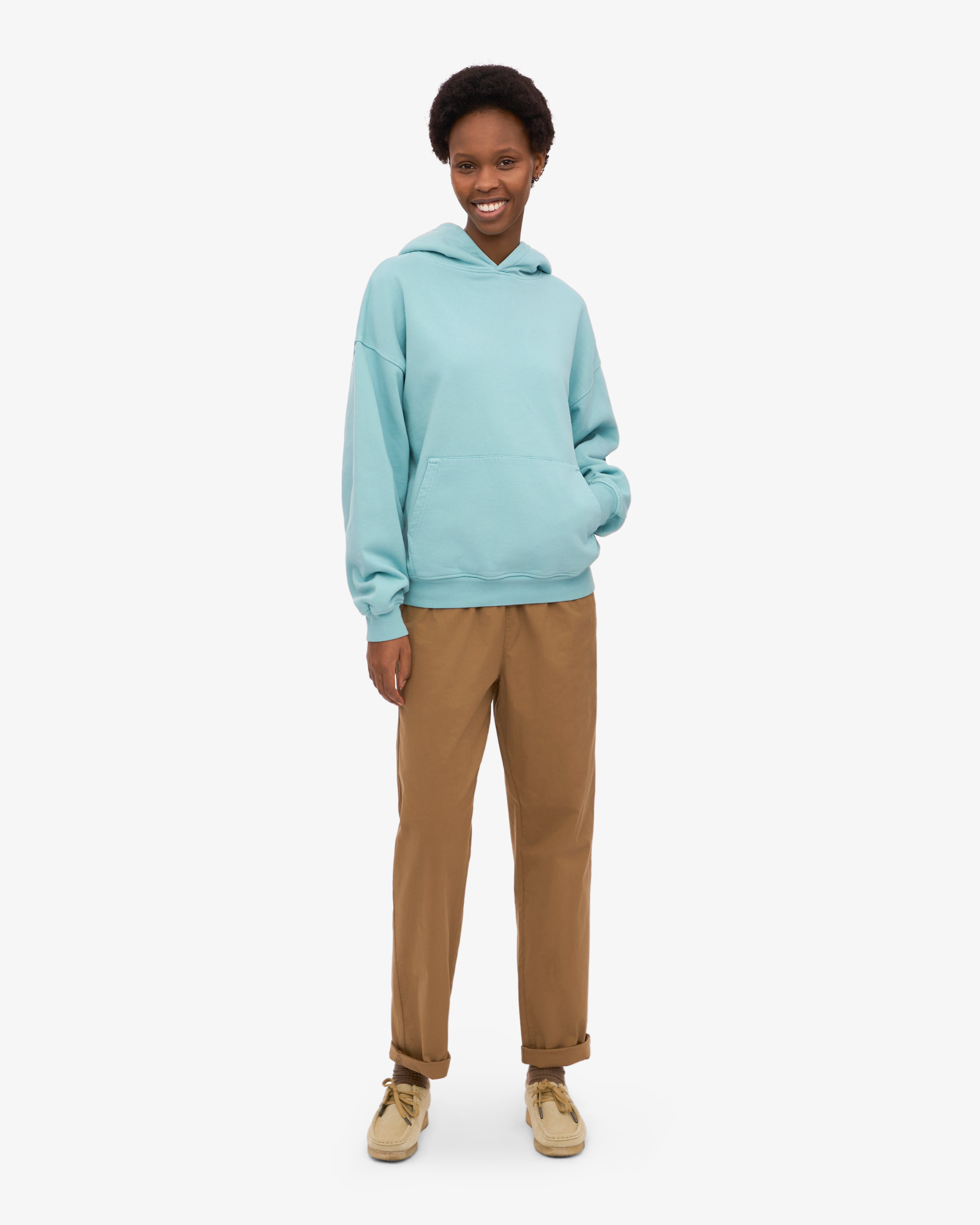 Organic Oversized Hoodie for Women & Men - Soft Teal Blue Pullover Sweatshirt - Cozy Loungewear for Relaxing at Home & Casual Outings