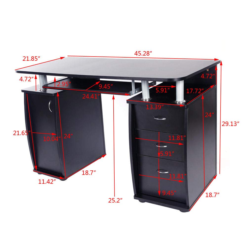 Ergonomic Computer Workstation Desk with Storage & Drawers - 45
