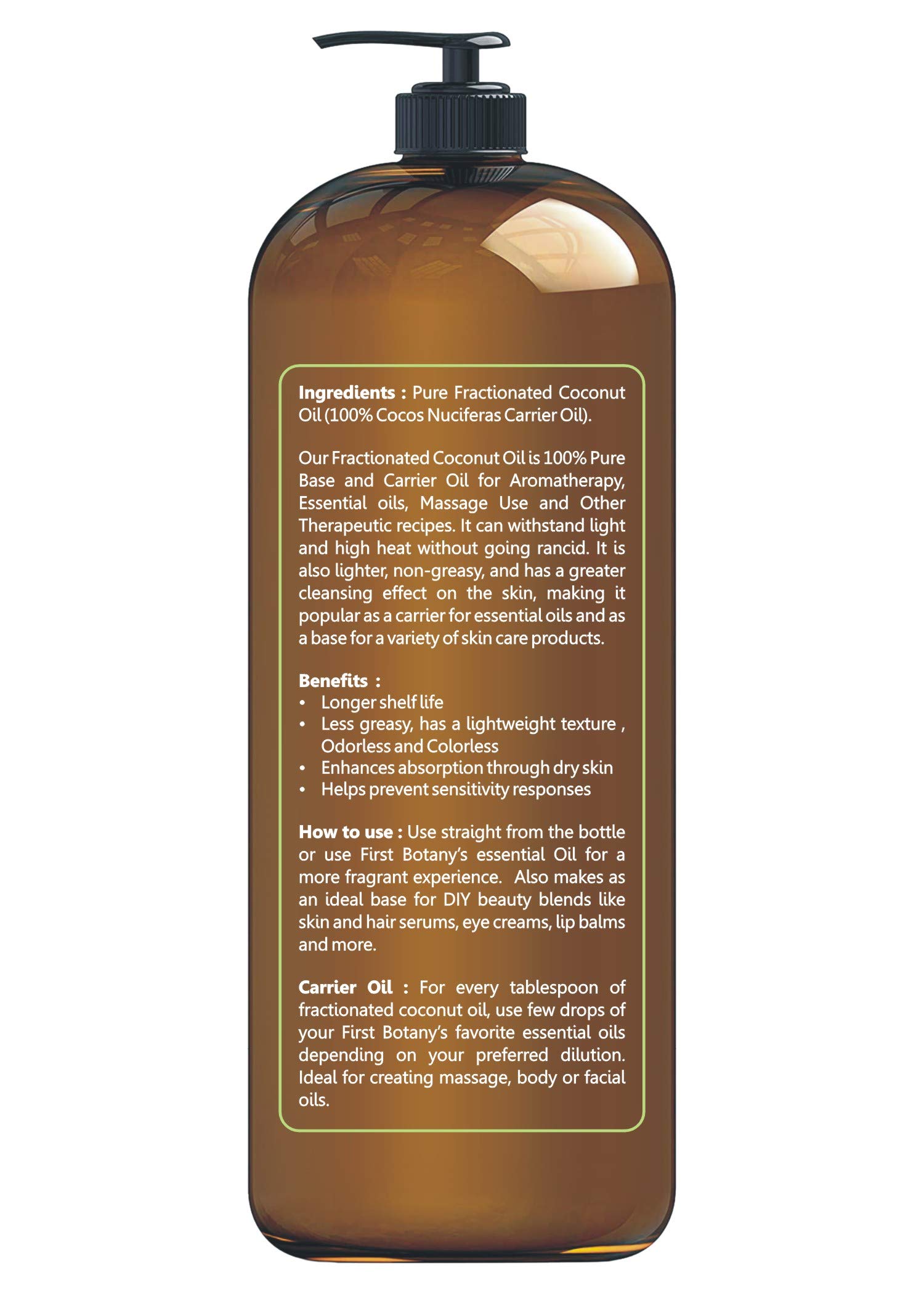 100% Pure Fractionated Coconut Oil 16 fl oz - Natural MCT Oil for Hair, Skin & Aromatherapy | Carrier Oil for Massage, Moisturizer & DIY Beauty Products | Perfect for Hair Care, Skin Hydration & Essential Oil Blending