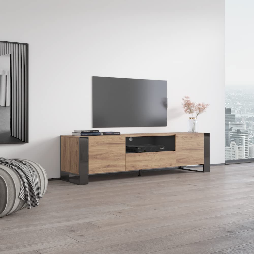 Modern Oak & Gray Freestanding TV Stand with Storage Cabinets - 75