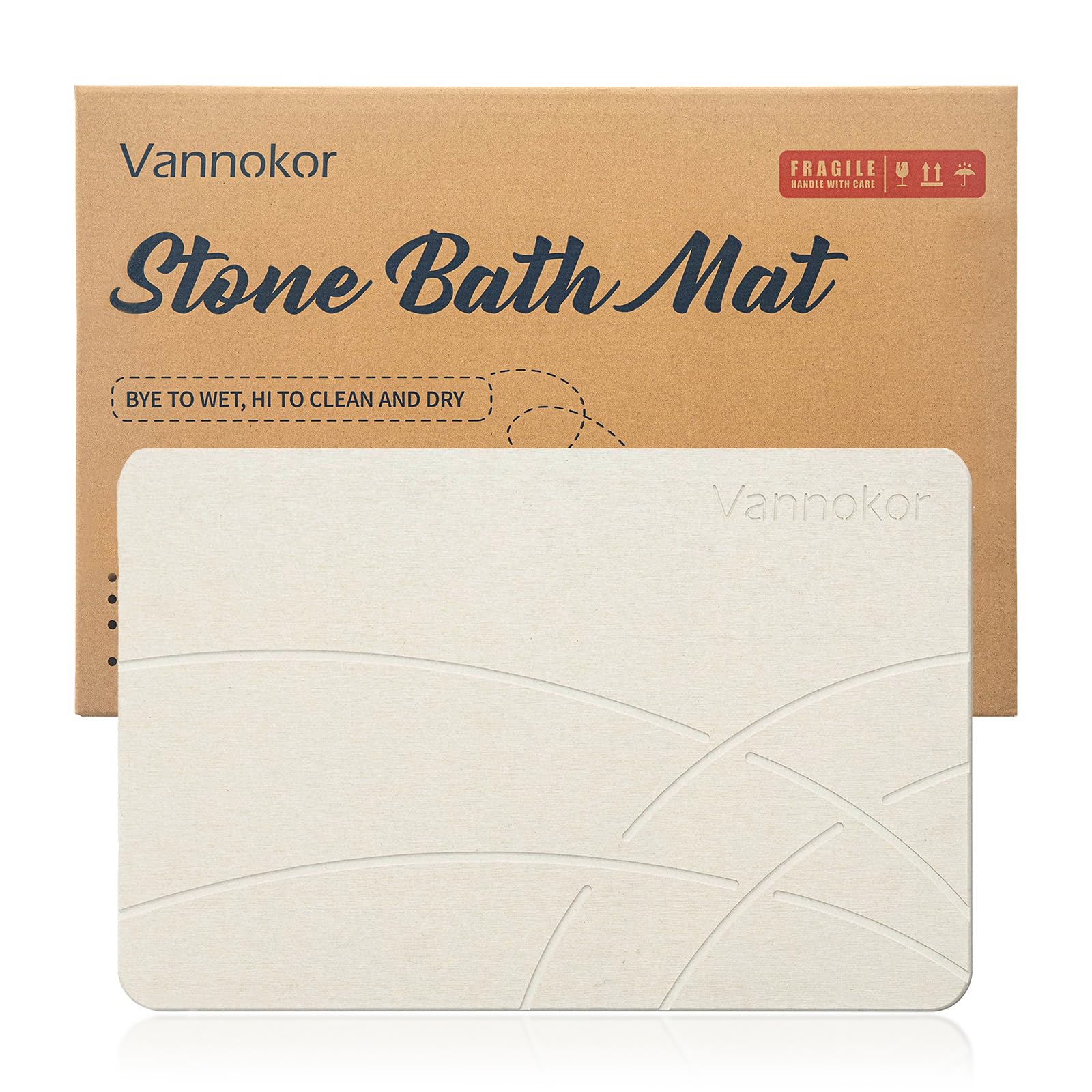Non-Slip Diatomaceous Earth Bath Mat - Quick Dry Stone Shower Mat for Bathroom, 23.6