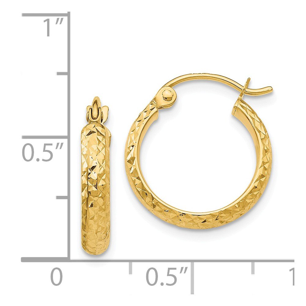 14K Yellow Gold Diamond-Cut Hollow Hoop Earrings - 2.8x15mm Lightweight Dangle Hoops for Women, Perfect for Everyday Wear, Parties & Special Occasions