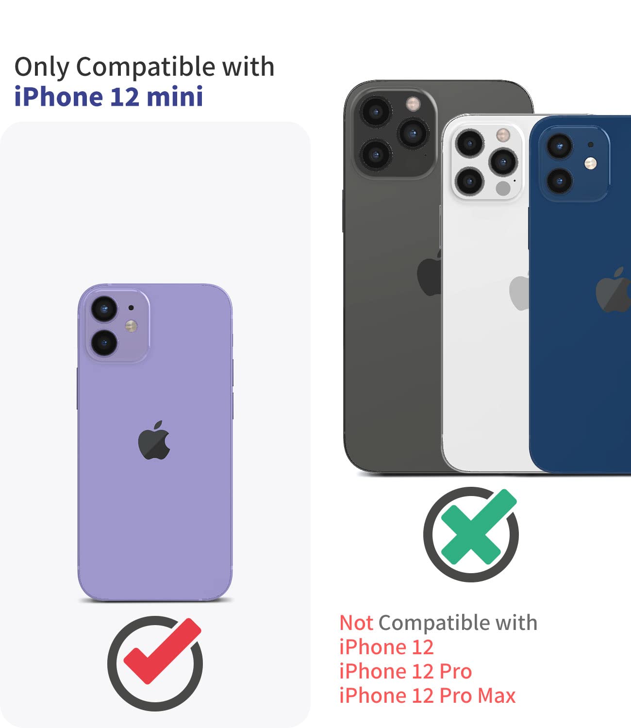 Qoosan Slim Protective iPhone 12 Mini Case with Built-in Card Holder & Mirror - Wallet Phone Cover for iPhone 12 Mini 5.4 Inch (Purple) - Perfect for Everyday Use, Travel & Hands-Free Convenience