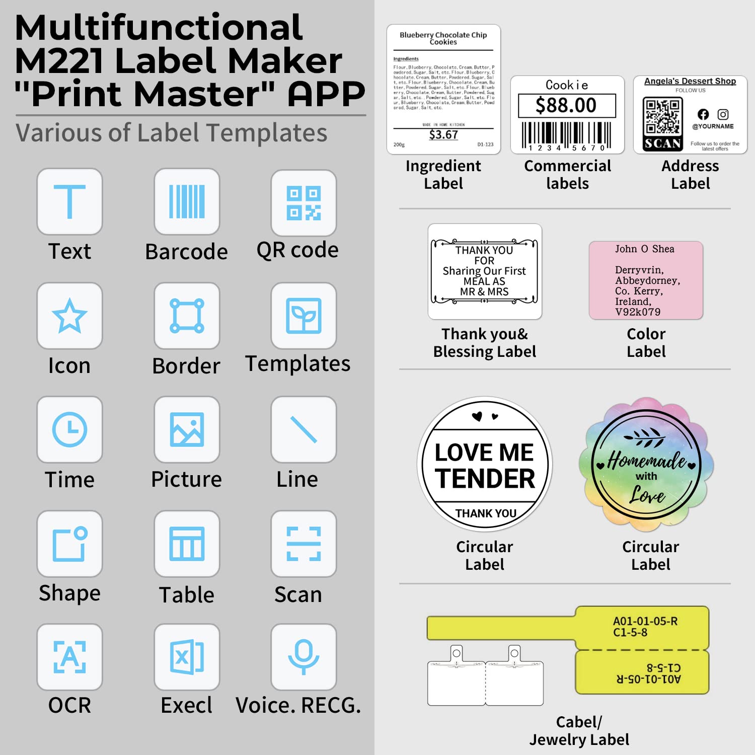 Upgrade M221 3-Inch Bluetooth Thermal Label Printer - Batch Printing for Barcodes, Addresses & Product Labels | Small Business, File Folders, Phone & PC | Ideal for Shipping, Inventory & Office Organization