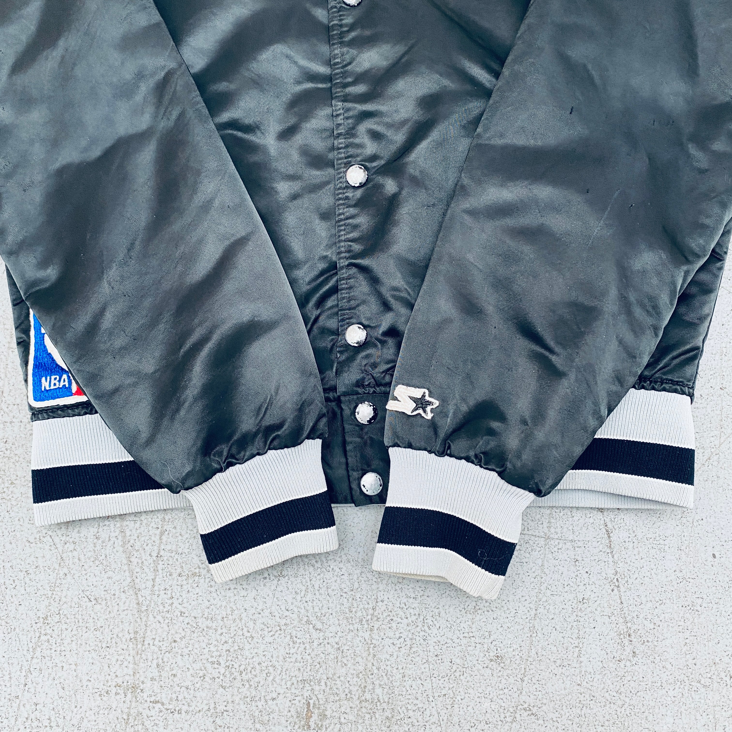 Vintage 1980s San Antonio Spurs Satin Starter Bomber Jacket - Men's Small - Retro NBA Basketball Fan Apparel for Game Day & Streetwear Fashion