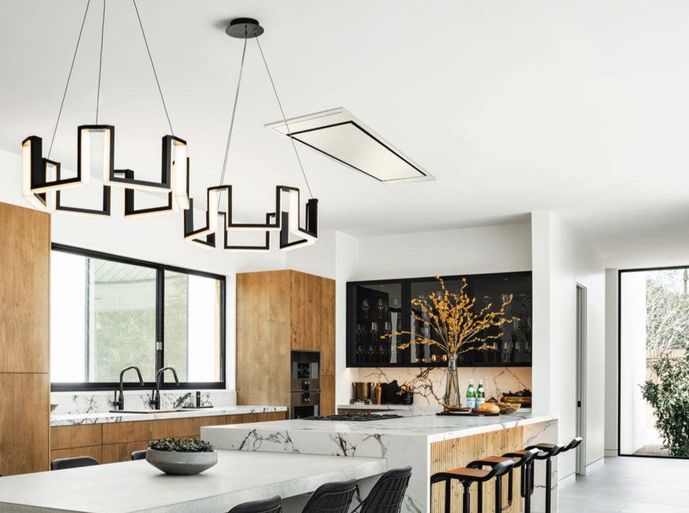 Victory Horizon Matte White Flush Mount Ceiling Range Hood with Dimmable LED Lights - Modern Kitchen Ventilation for Home Cooking & Smoke Removal