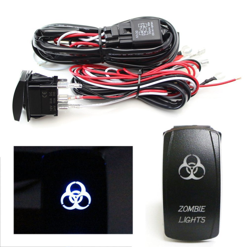 2 Output Relay Wiring Harness with Zombie Lights LED Light Switch for Fog Lamps - Perfect for Off-Road Vehicles, Trucks & Jeep Lighting Upgrades