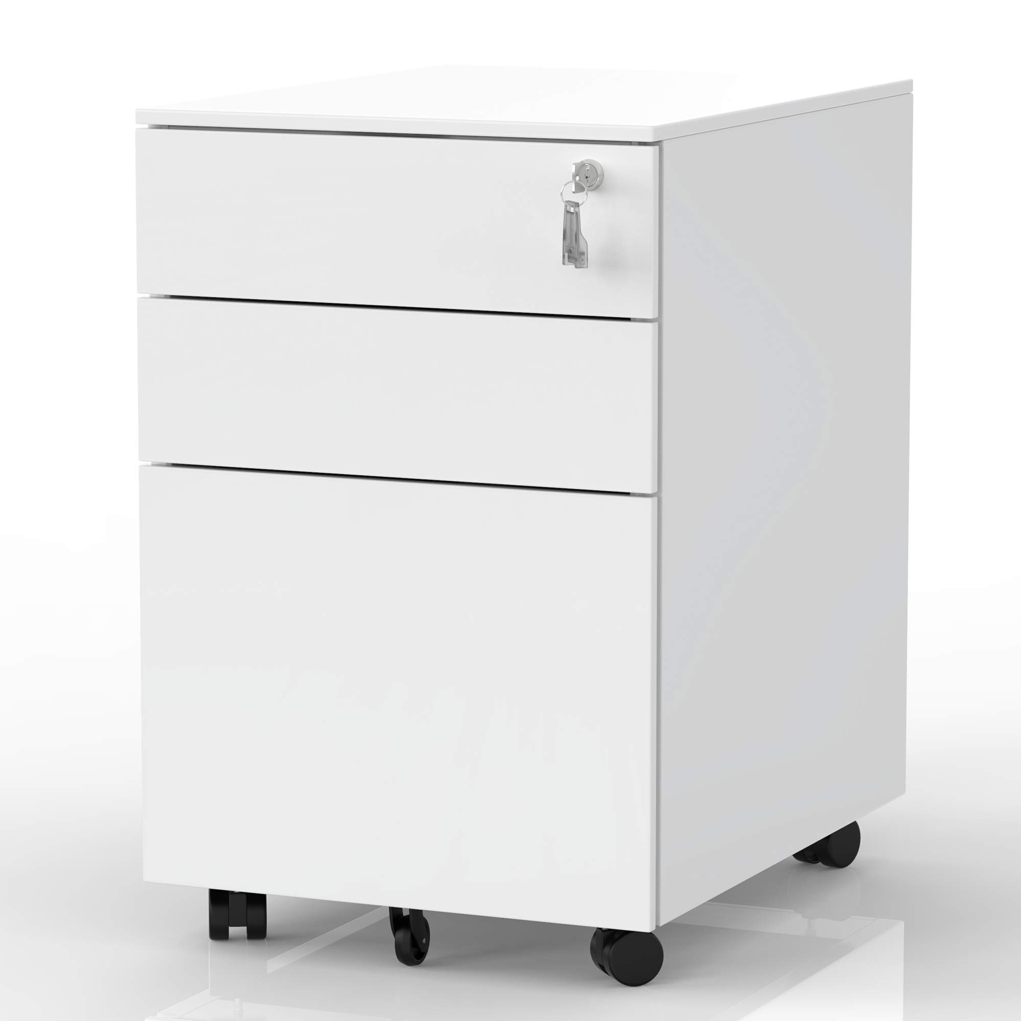 Yeacher 3-Drawer Mobile File Cabinet - Lockable Metal Storage with Wheels, Under Desk Organizer, Fully Assembled (White) - Perfect for Office, Home & Classroom Organization
