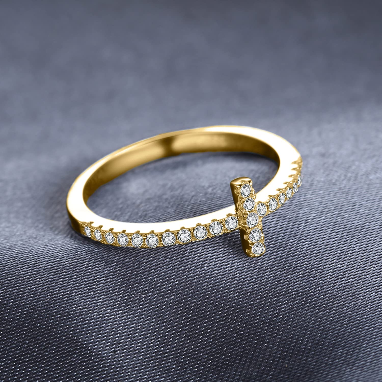 JewelryPalace 14K Gold Plated 925 Sterling Silver Cross Sideways Promise Ring for Women - CZ Simulated Diamond Anniversary Gift for Her, Girlfriend, Wife | Perfect for Valentine's Day, Engagement, Birthday & Special Occasions