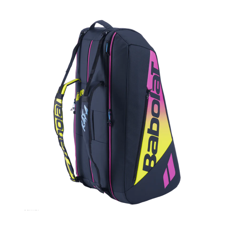 Babolat Pure Aero Rafa 12 Pack Tennis Racquet Bag - Black/Yellow/Pink for Men & Women | Durable Tennis Gear for Tournaments & Practice Sessions