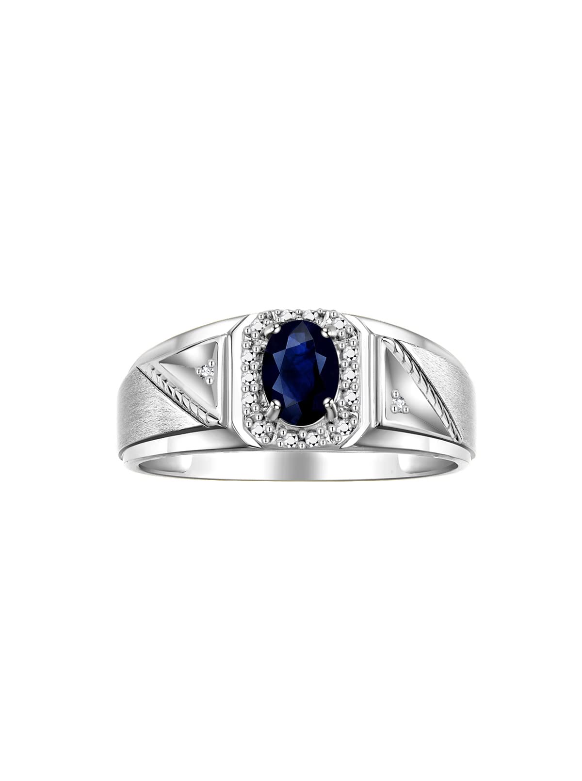 14K White Gold Men's Designer Ring with Oval Gemstone & Diamond - 7X5MM Classic Birthstone Ring for Men (Sizes 8-13) | Elegant Jewelry Gift for Anniversary, Wedding & Special Occasions