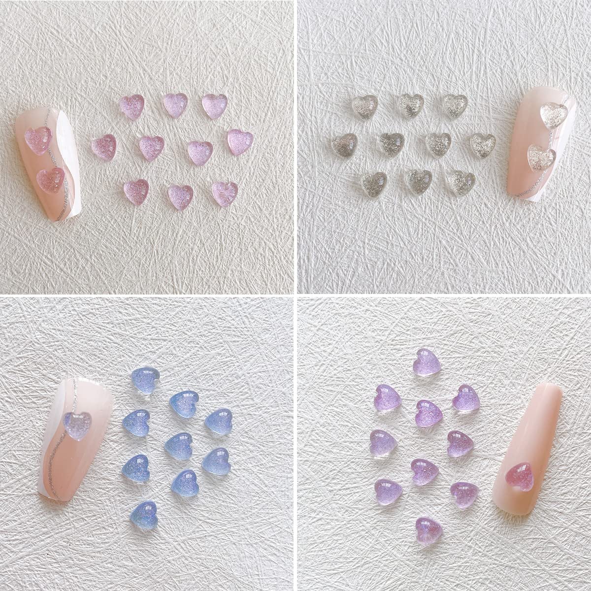 3D Heart Nail Charms 80PCS - Acrylic Rhinestone Nail Art Decorations, Shining Starry Design DIY Manicure Tips for Women Girls, Valentine's Day Bridal Party Nail Jewelry