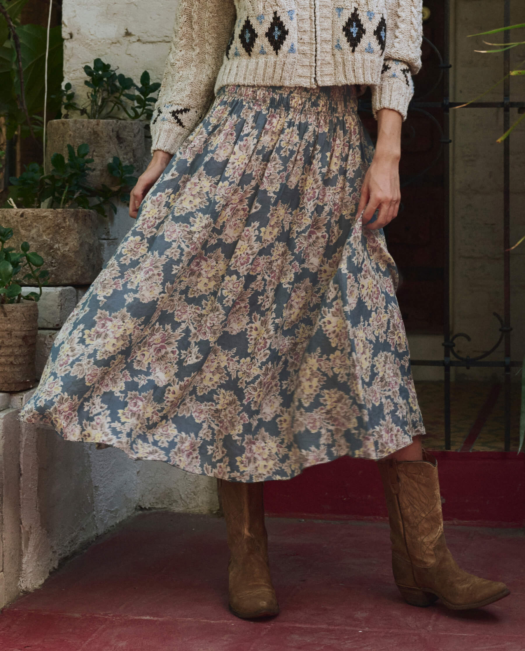 The Canary Skirt - Indigo Floral Print Midi Dress for Women | Perfect for Summer Outfits, Beach Vacations & Boho Chic Style
