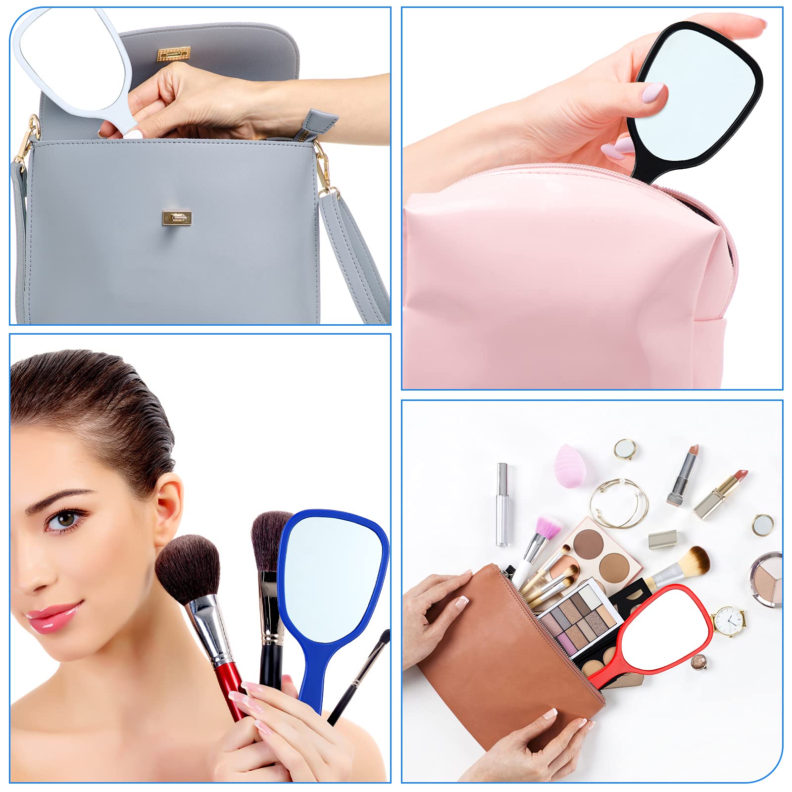 Jetec Handheld Travel Mirror 8-Pack - Compact Makeup Mirror for Home & Travel (Blue/Black/Red/White)