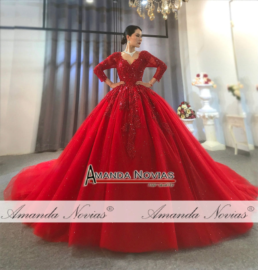 2021 Red Wedding Dress NS3915 - Elegant A-Line Gown for Brides, Prom, and Formal Events