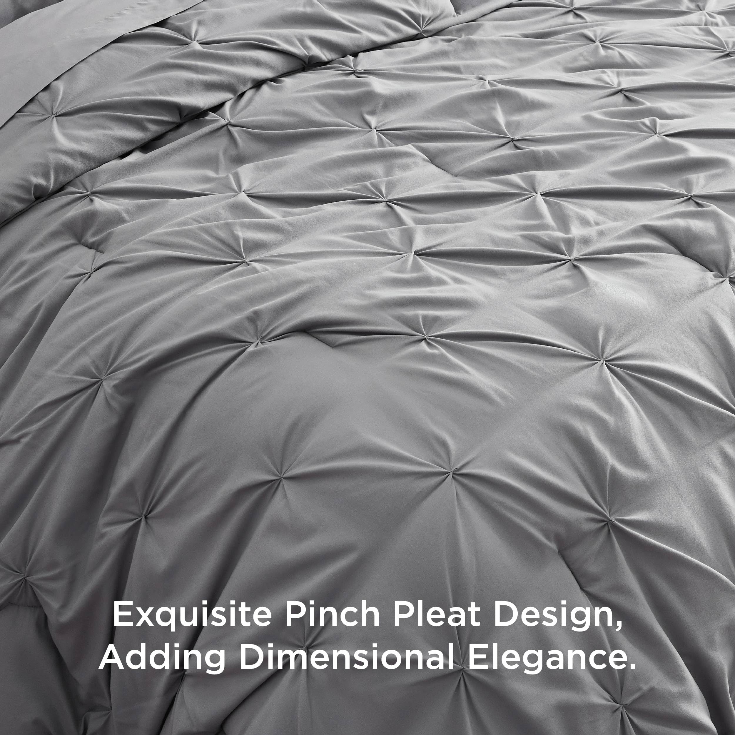 Bedsure King Size Comforter Set - 7 Piece Pintuck Bedding Set with Comforter, Sheets, Pillowcases & Shams in Grey | Luxury Bed in a Bag for Master Bedroom & Guest Room Decor