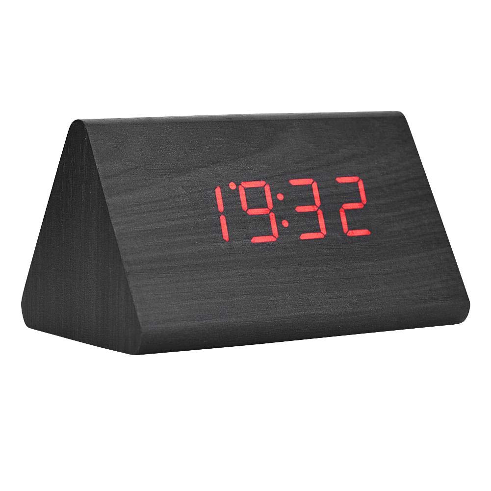 Best Digital Wooden Alarm Clock with LED Display & Voice Control - Modern Electronic Clock for Bedroom, Office, and Travel (Black)